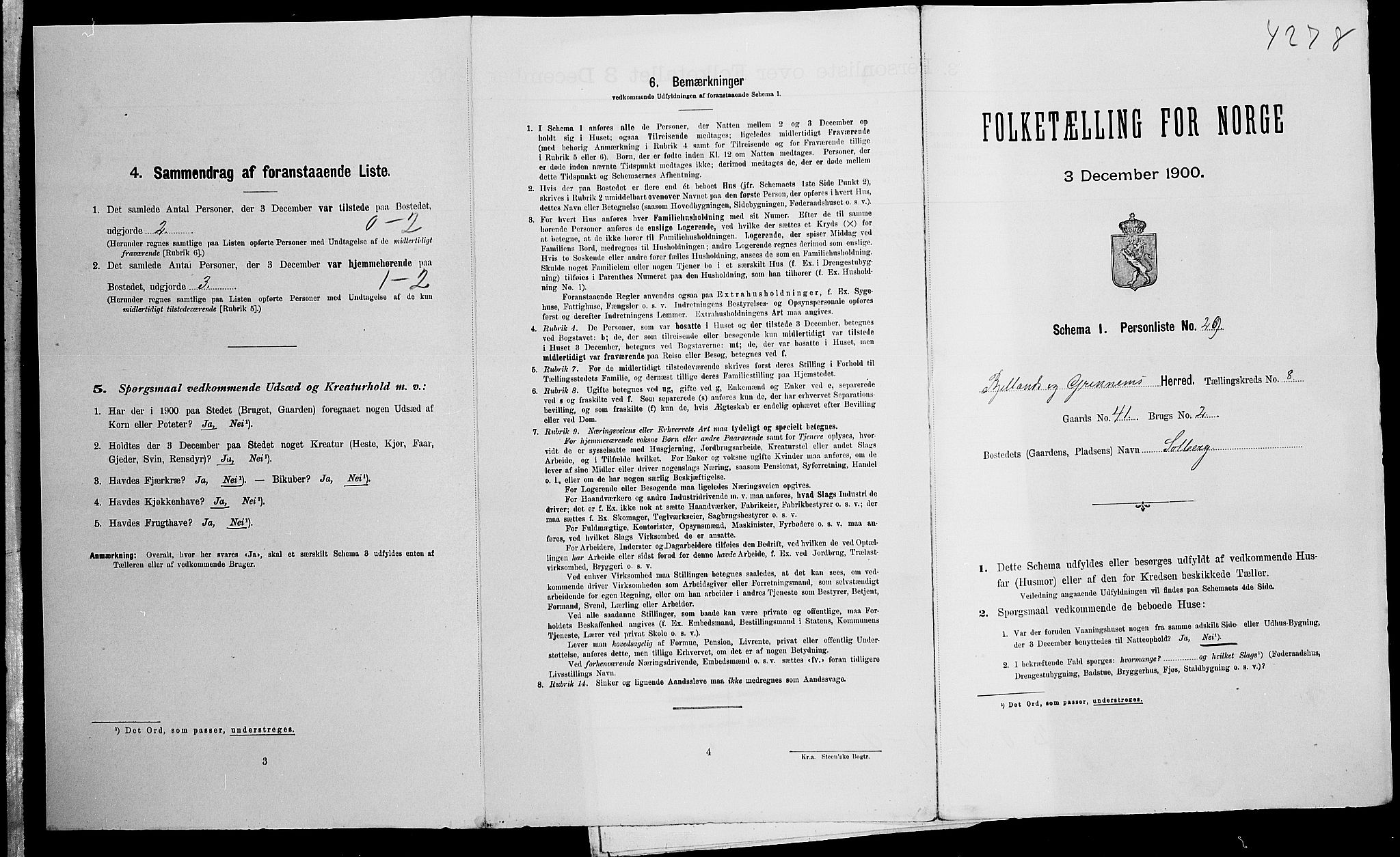 SAK, Folketelling 1900 for 1024 Bjelland og Grindheim herred, 1900, s. 417