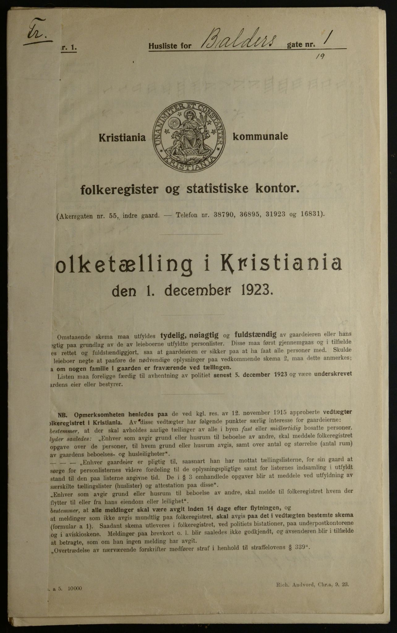 OBA, Kommunal folketelling 1.12.1923 for Kristiania, 1923, s. 3614