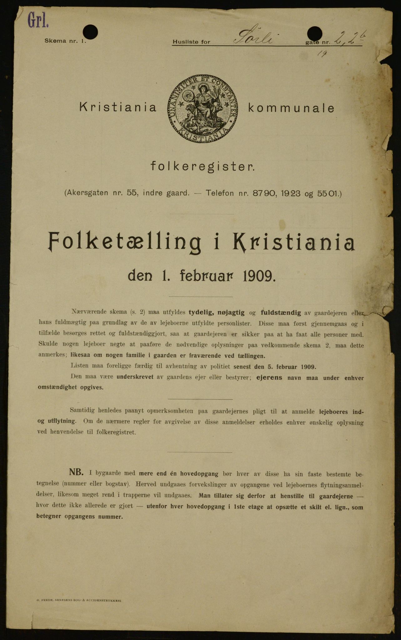 OBA, Kommunal folketelling 1.2.1909 for Kristiania kjøpstad, 1909, s. 96420