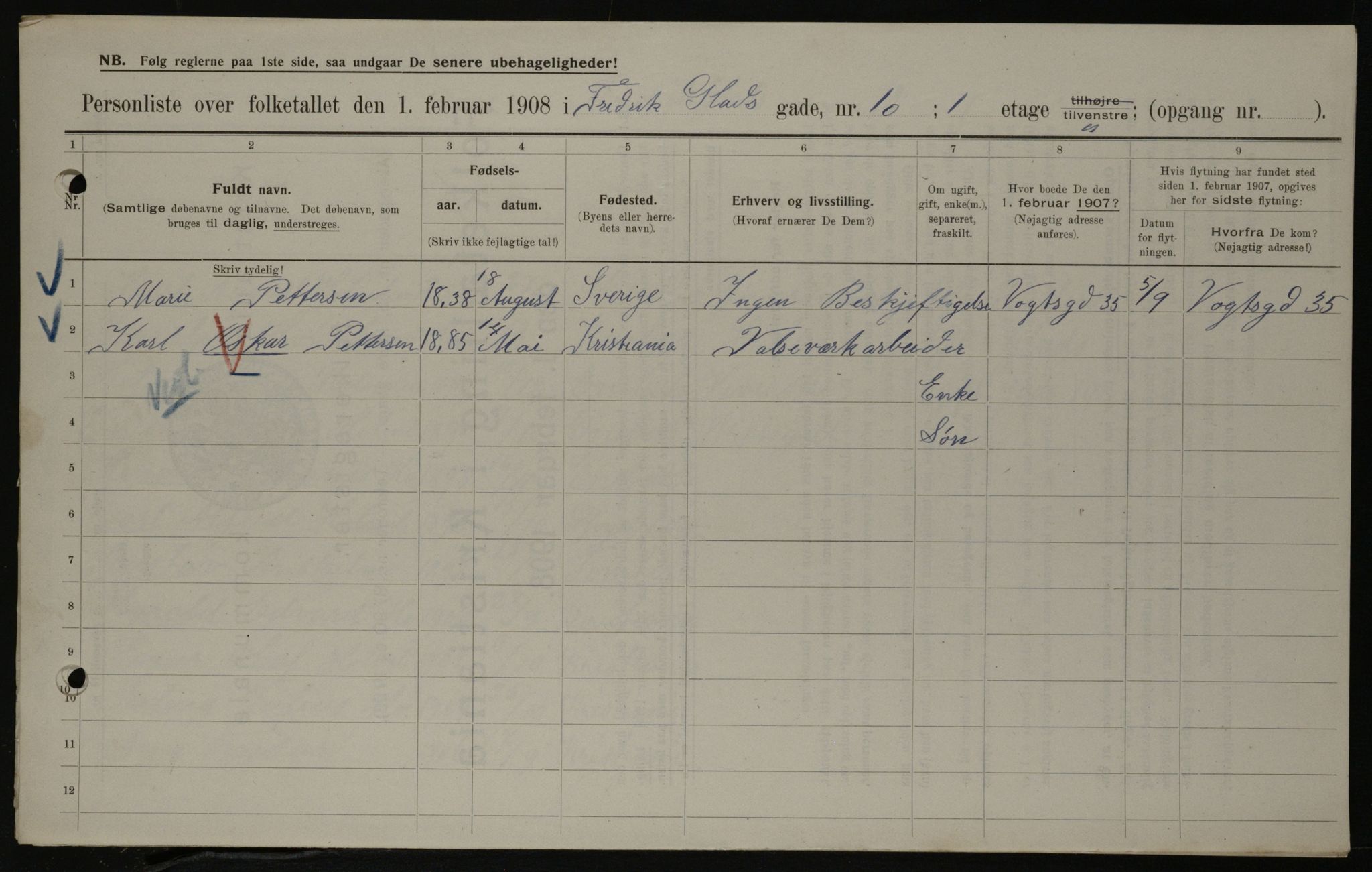 OBA, Kommunal folketelling 1.2.1908 for Kristiania kjøpstad, 1908, s. 23978