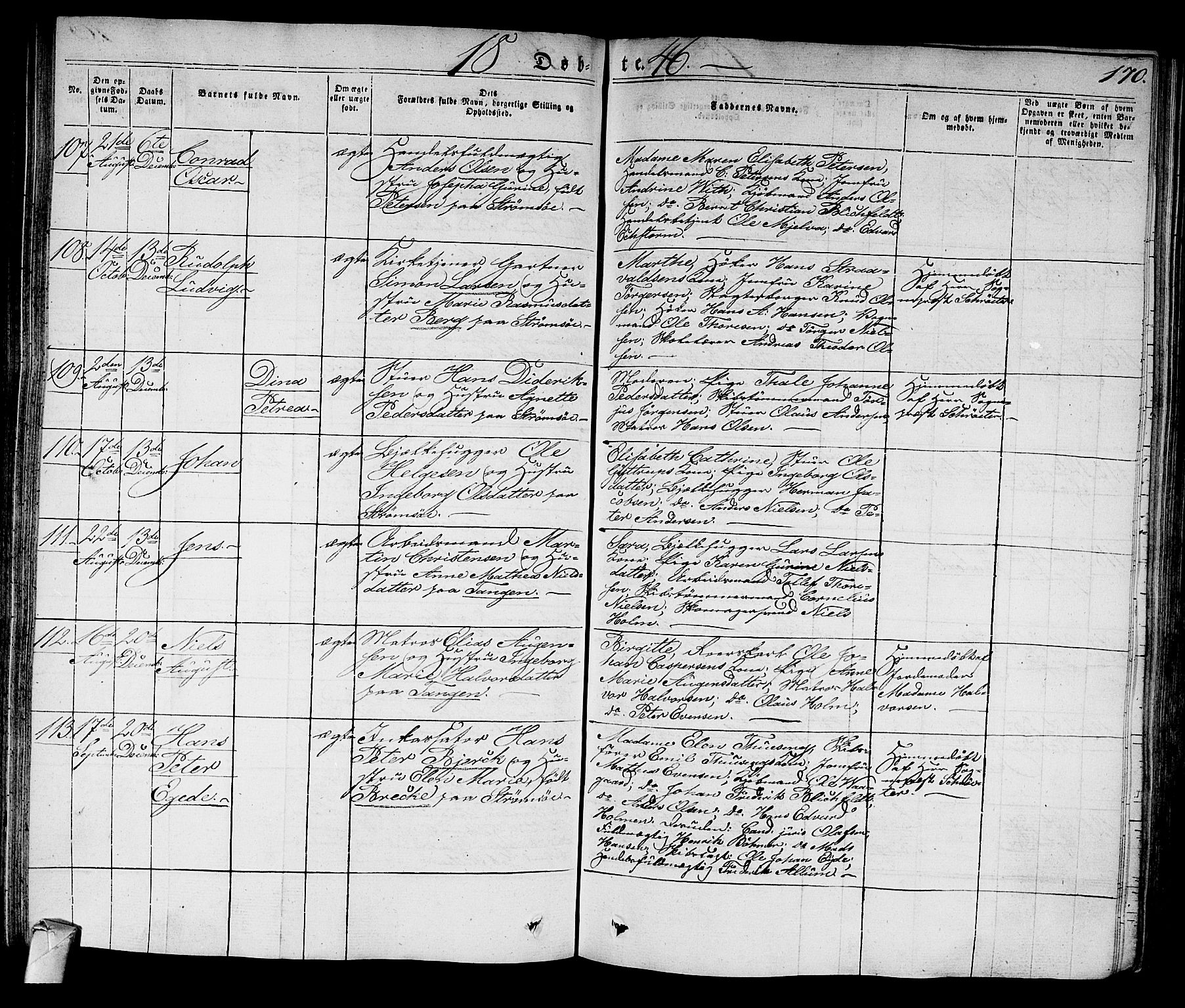 Strømsø kirkebøker, AV/SAKO-A-246/F/Fa/L0012: Ministerialbok nr. I 12, 1830-1847, s. 170