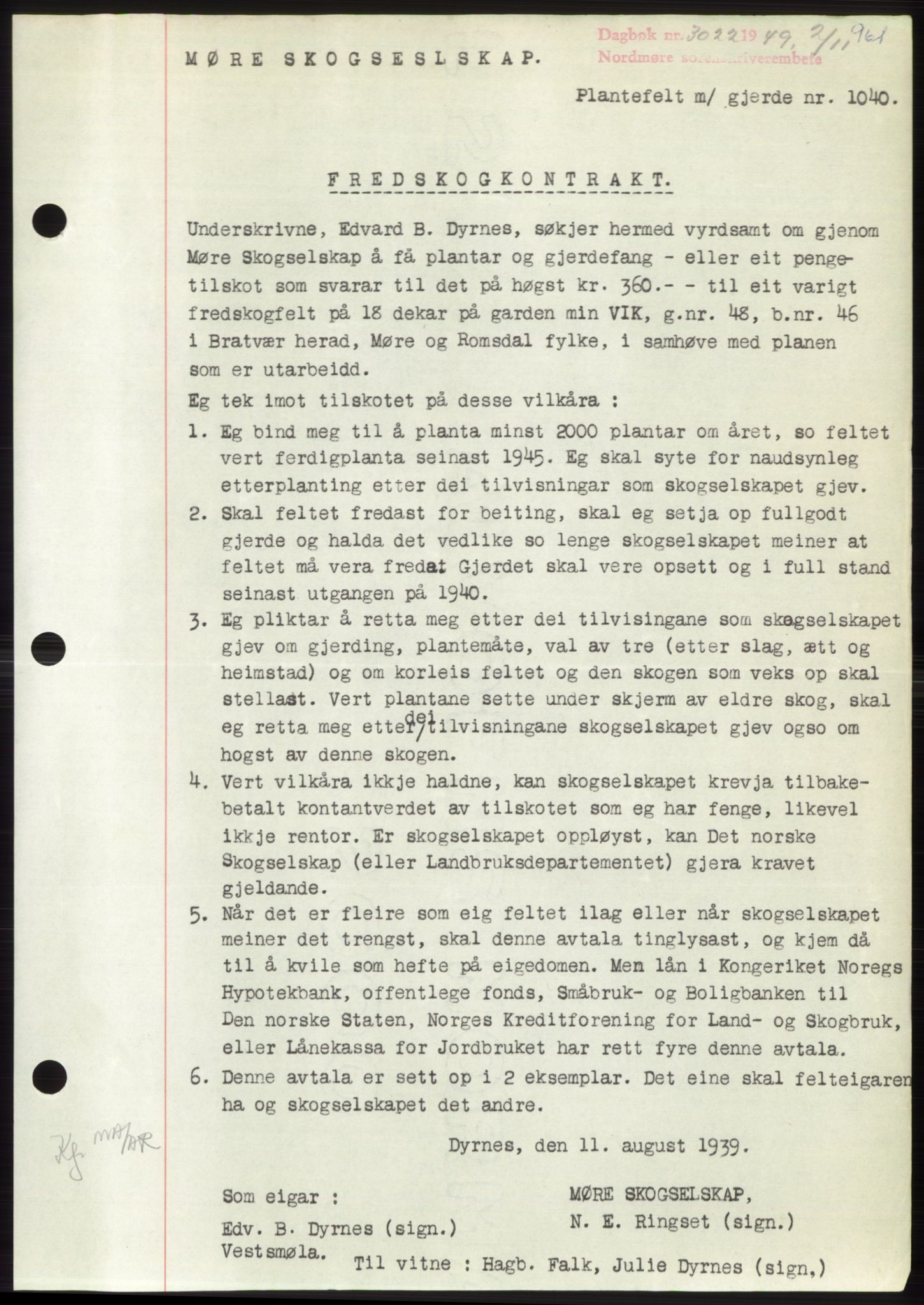 Nordmøre sorenskriveri, SAT/A-4132/1/2/2Ca: Pantebok nr. B102, 1949-1949, Dagboknr: 3022/1949