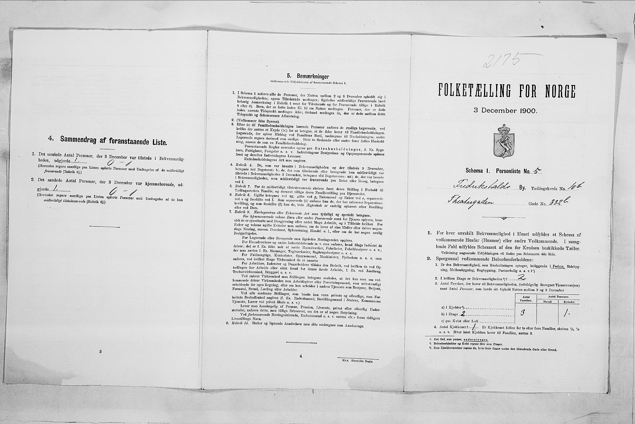 SAO, Folketelling 1900 for 0101 Fredrikshald kjøpstad, 1900