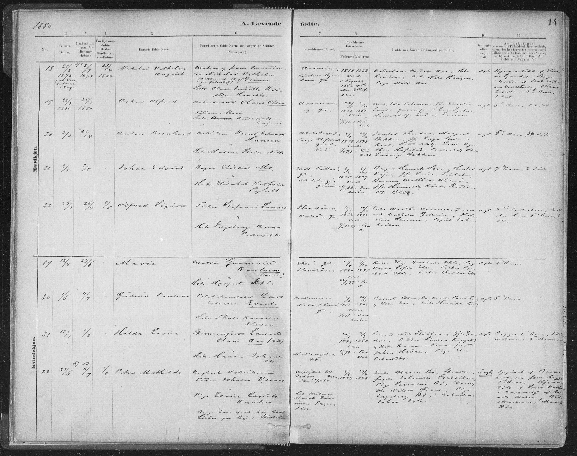 Ministerialprotokoller, klokkerbøker og fødselsregistre - Sør-Trøndelag, SAT/A-1456/603/L0162: Ministerialbok nr. 603A01, 1879-1895, s. 14