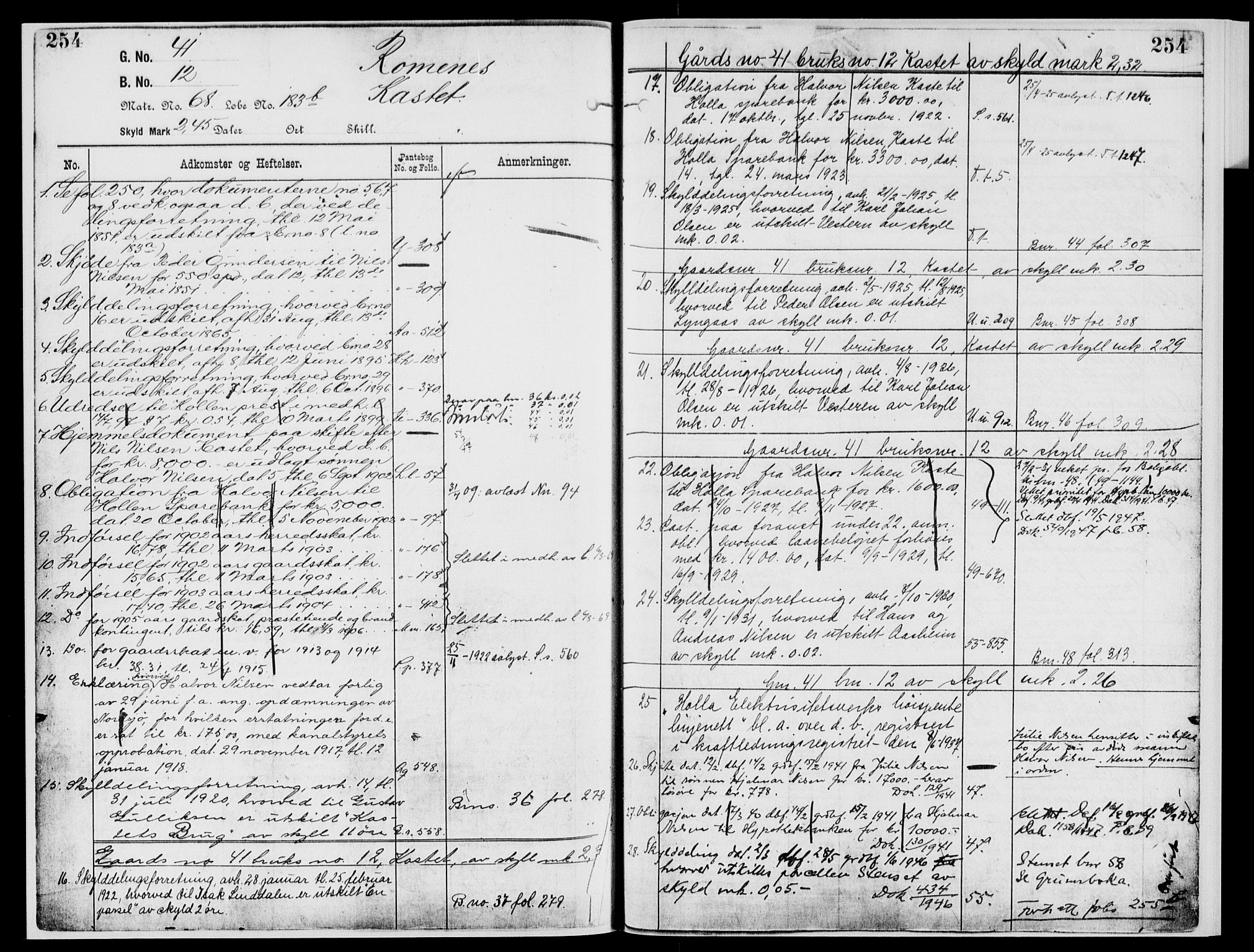 Nedre Telemark sorenskriveri, AV/SAKO-A-135/G/Gb/Gbg/L0002: Panteregister nr. VII 2, s. 254