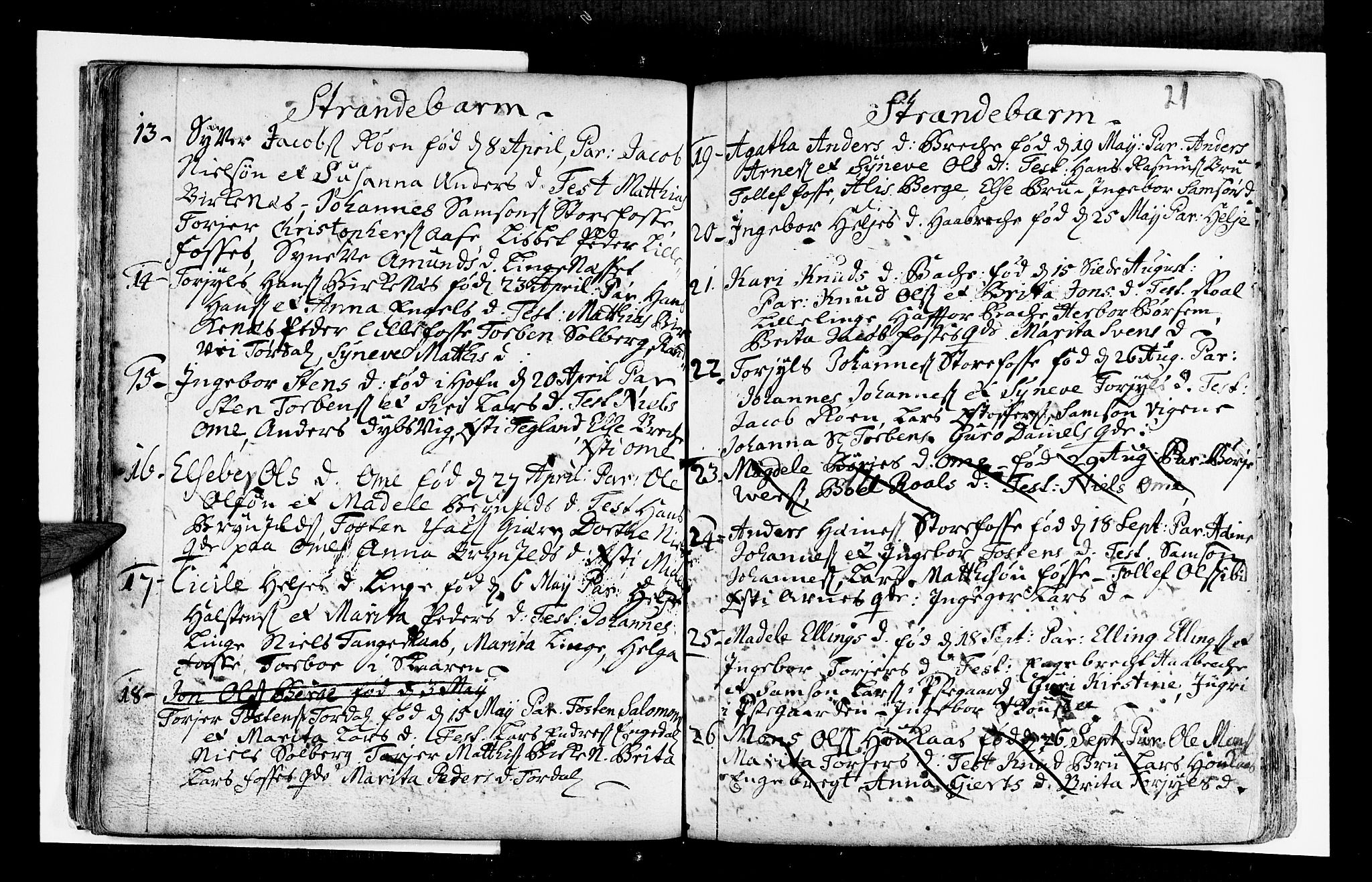 Strandebarm sokneprestembete, SAB/A-78401/H/Haa: Ministerialbok nr. A 2 /1, 1727-1750, s. 21