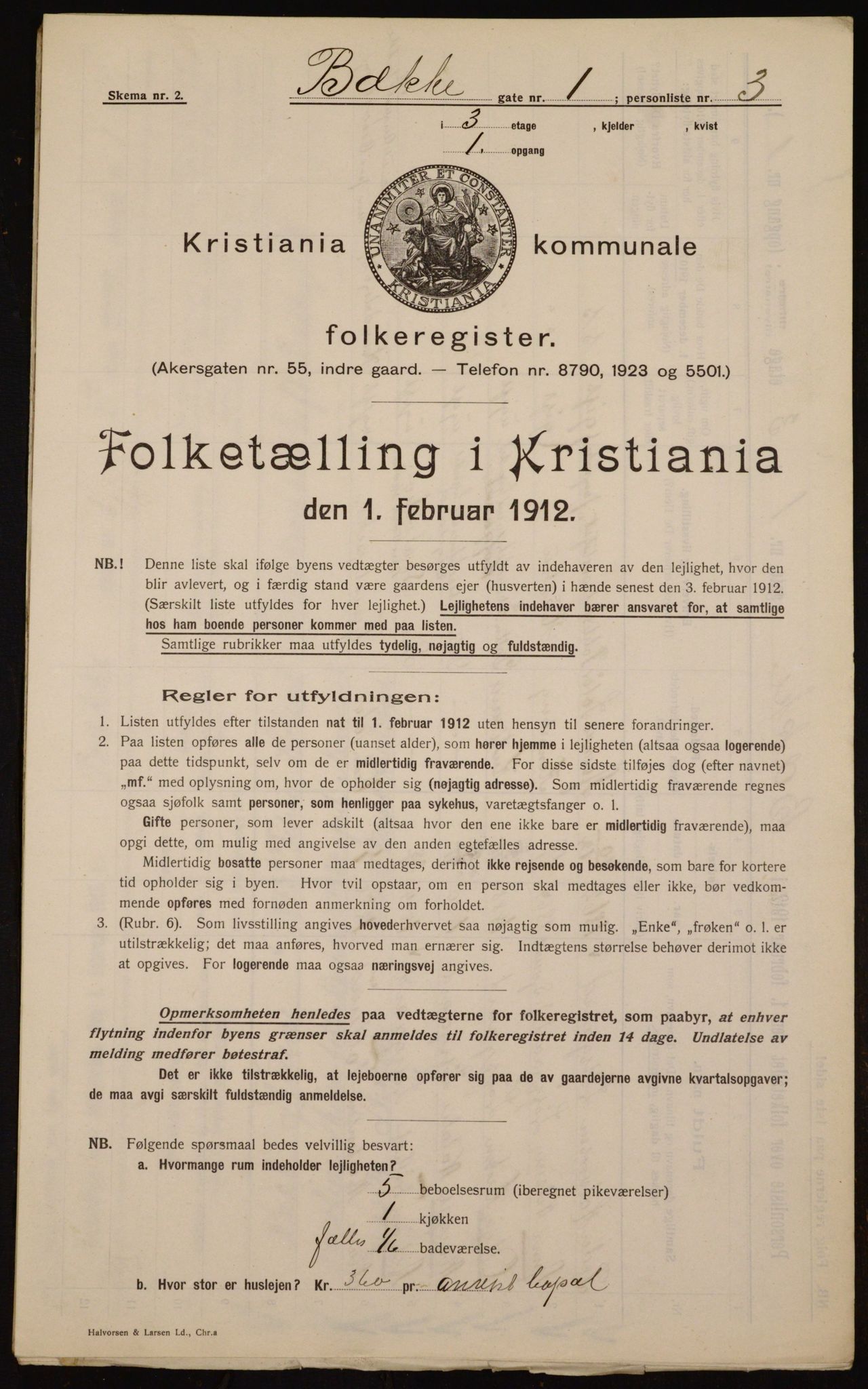 OBA, Kommunal folketelling 1.2.1912 for Kristiania, 1912, s. 3366