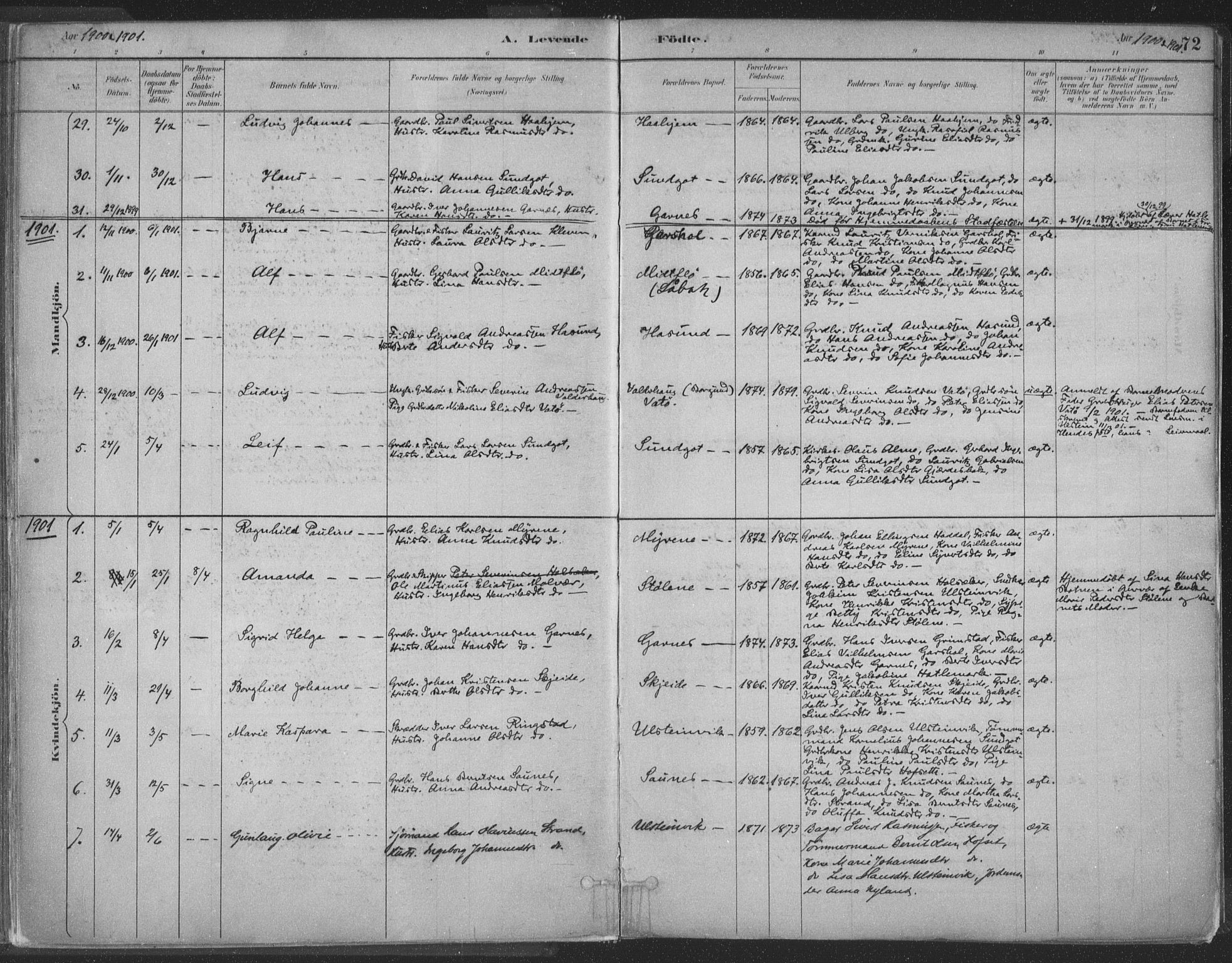 Ministerialprotokoller, klokkerbøker og fødselsregistre - Møre og Romsdal, AV/SAT-A-1454/509/L0106: Ministerialbok nr. 509A04, 1883-1922, s. 72