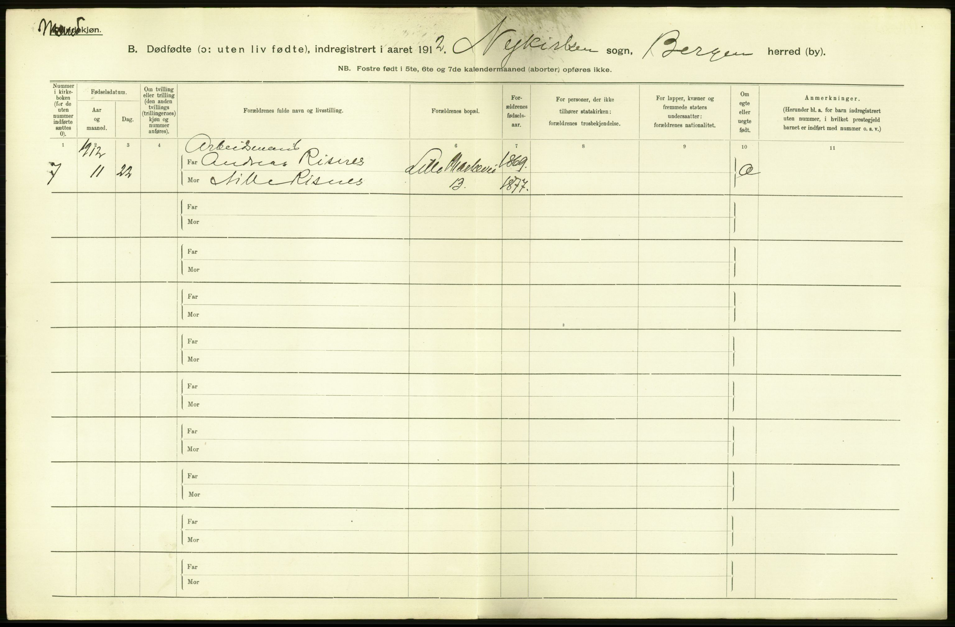 Statistisk sentralbyrå, Sosiodemografiske emner, Befolkning, AV/RA-S-2228/D/Df/Dfb/Dfbb/L0033: Bergen: Gifte, døde, dødfødte., 1912, s. 12