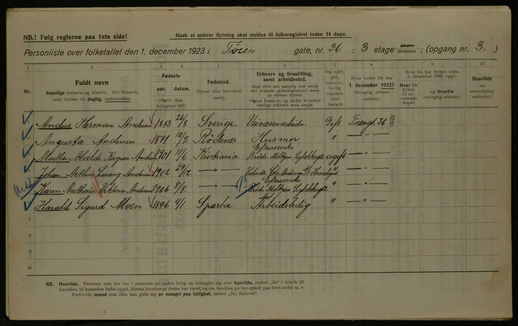 OBA, Kommunal folketelling 1.12.1923 for Kristiania, 1923, s. 130282