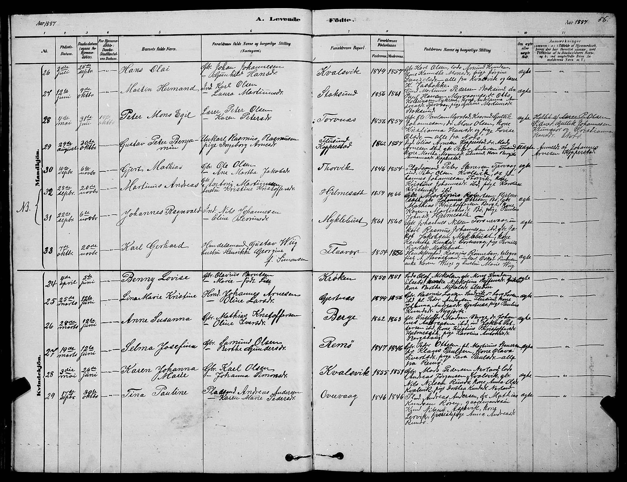 Ministerialprotokoller, klokkerbøker og fødselsregistre - Møre og Romsdal, AV/SAT-A-1454/507/L0081: Klokkerbok nr. 507C04, 1878-1898, s. 56