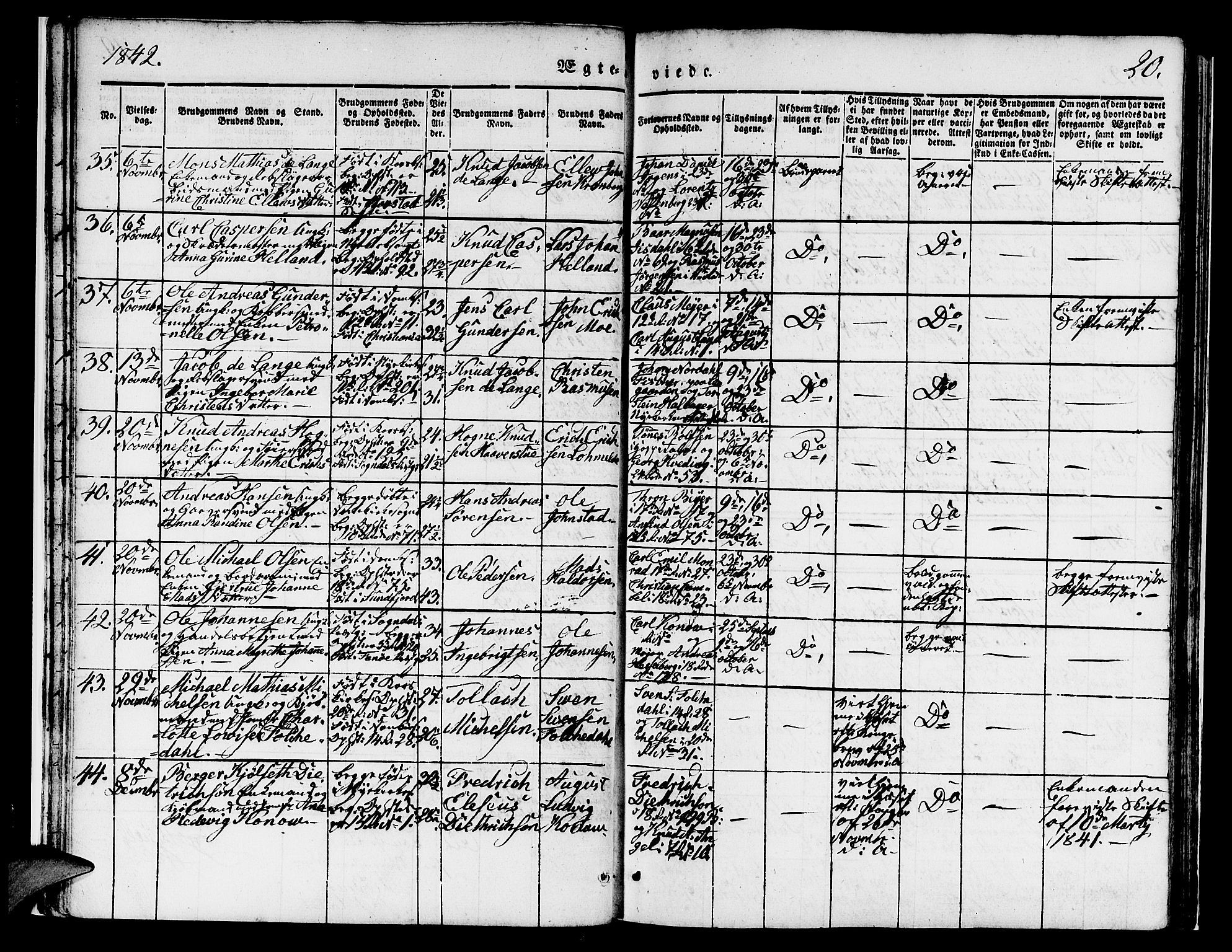 Domkirken sokneprestembete, AV/SAB-A-74801/H/Hab/L0029: Klokkerbok nr. D 1, 1839-1857, s. 20