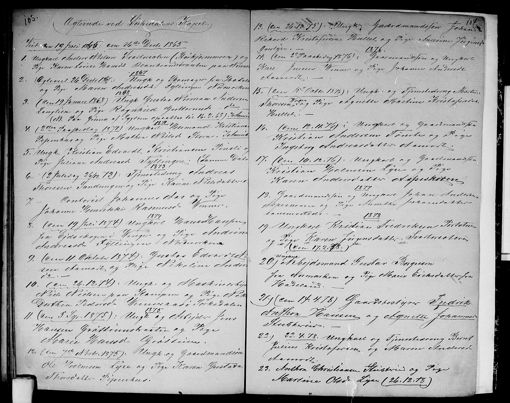 Vestre Aker prestekontor Kirkebøker, AV/SAO-A-10025/G/Gb/L0001: Klokkerbok nr. II 1, 1865-1881, s. 103-104