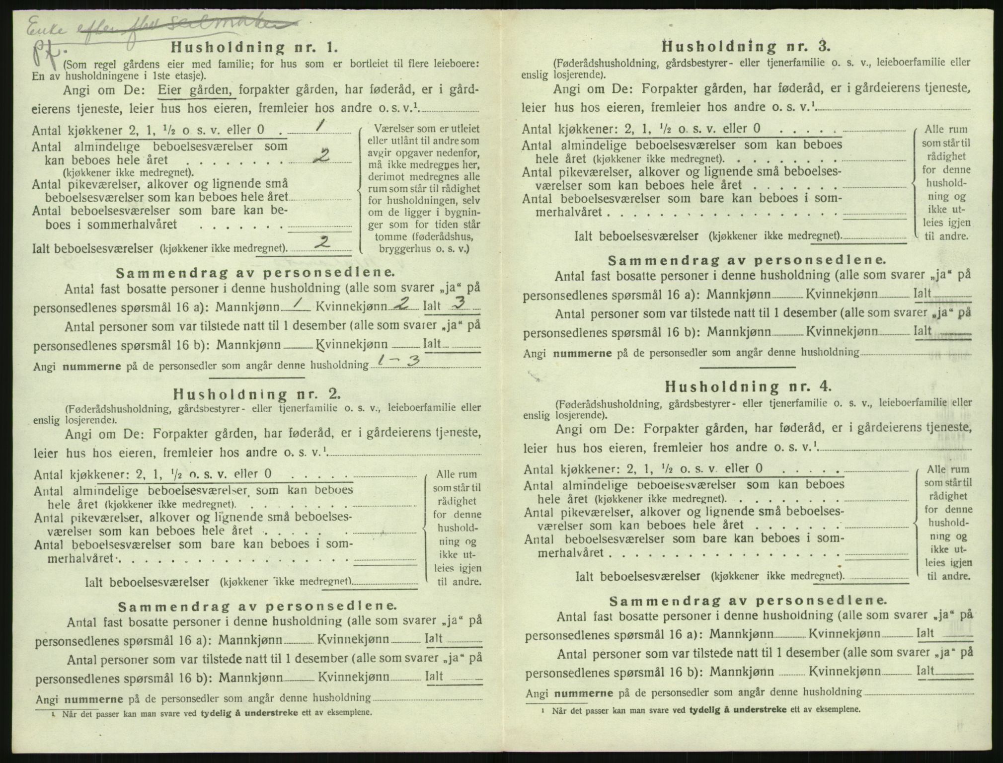 SAK, Folketelling 1920 for 0926 Vestre Moland herred, 1920, s. 1020