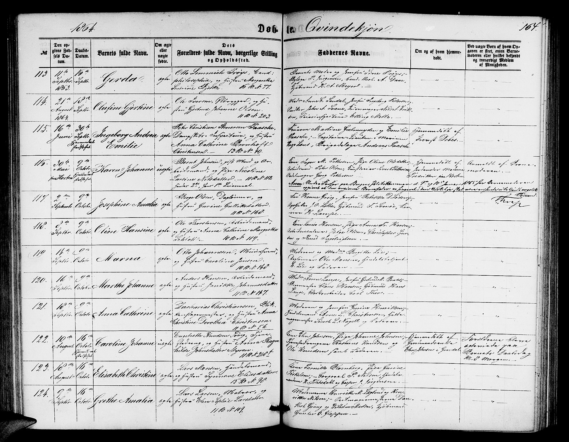 Domkirken sokneprestembete, AV/SAB-A-74801/H/Hab/L0012: Klokkerbok nr. B 5, 1862-1869, s. 164