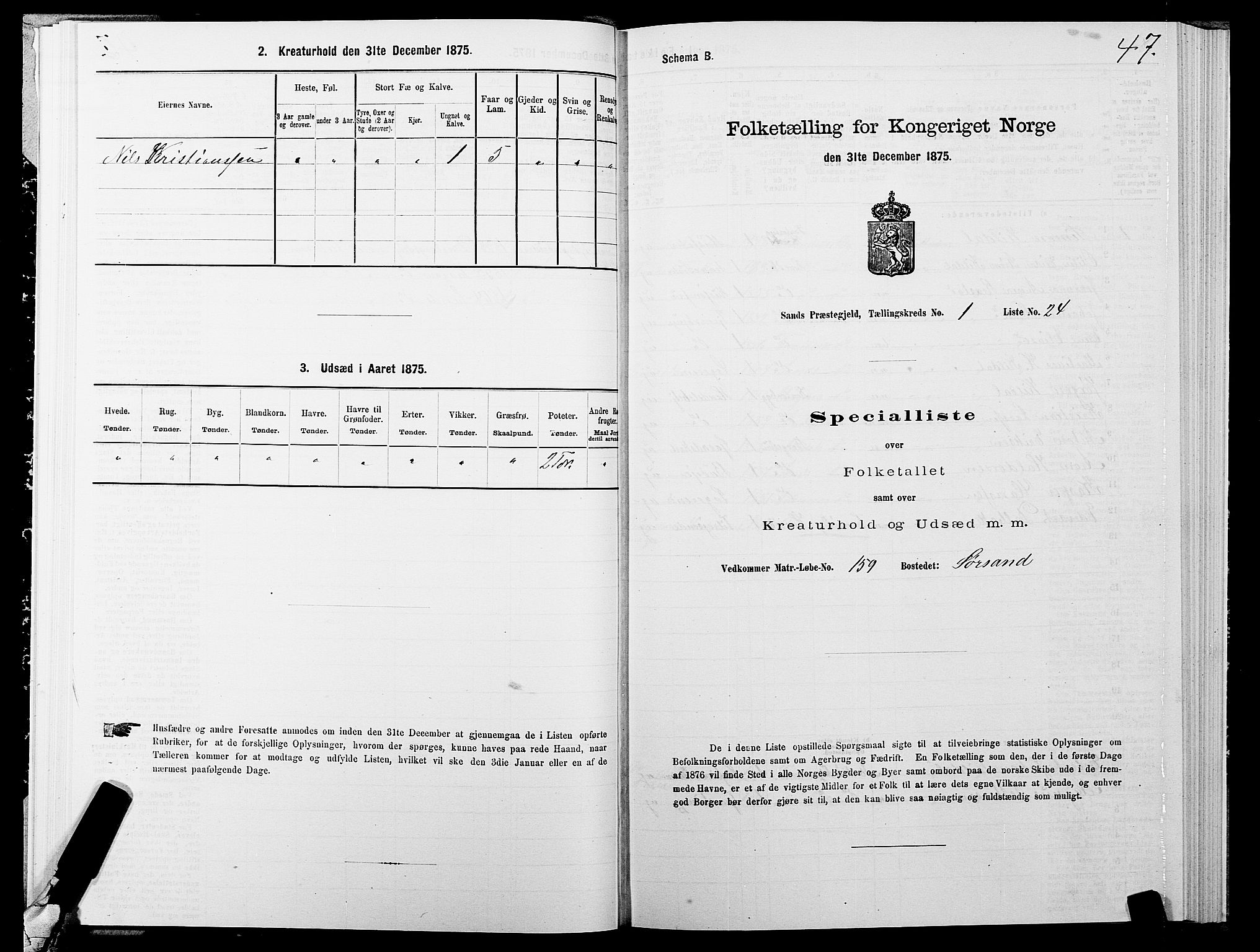 SATØ, Folketelling 1875 for 1915P Sand prestegjeld, 1875, s. 1047