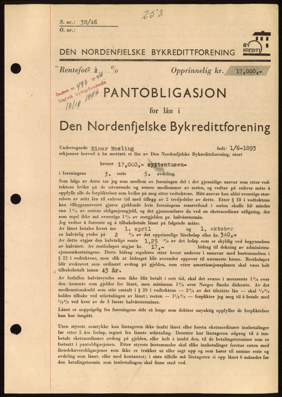 Narvik sorenskriveri, SAT/A-0002/1/2/2C/2Ca: Pantebok nr. A21, 1946-1947, Dagboknr: 498/1946