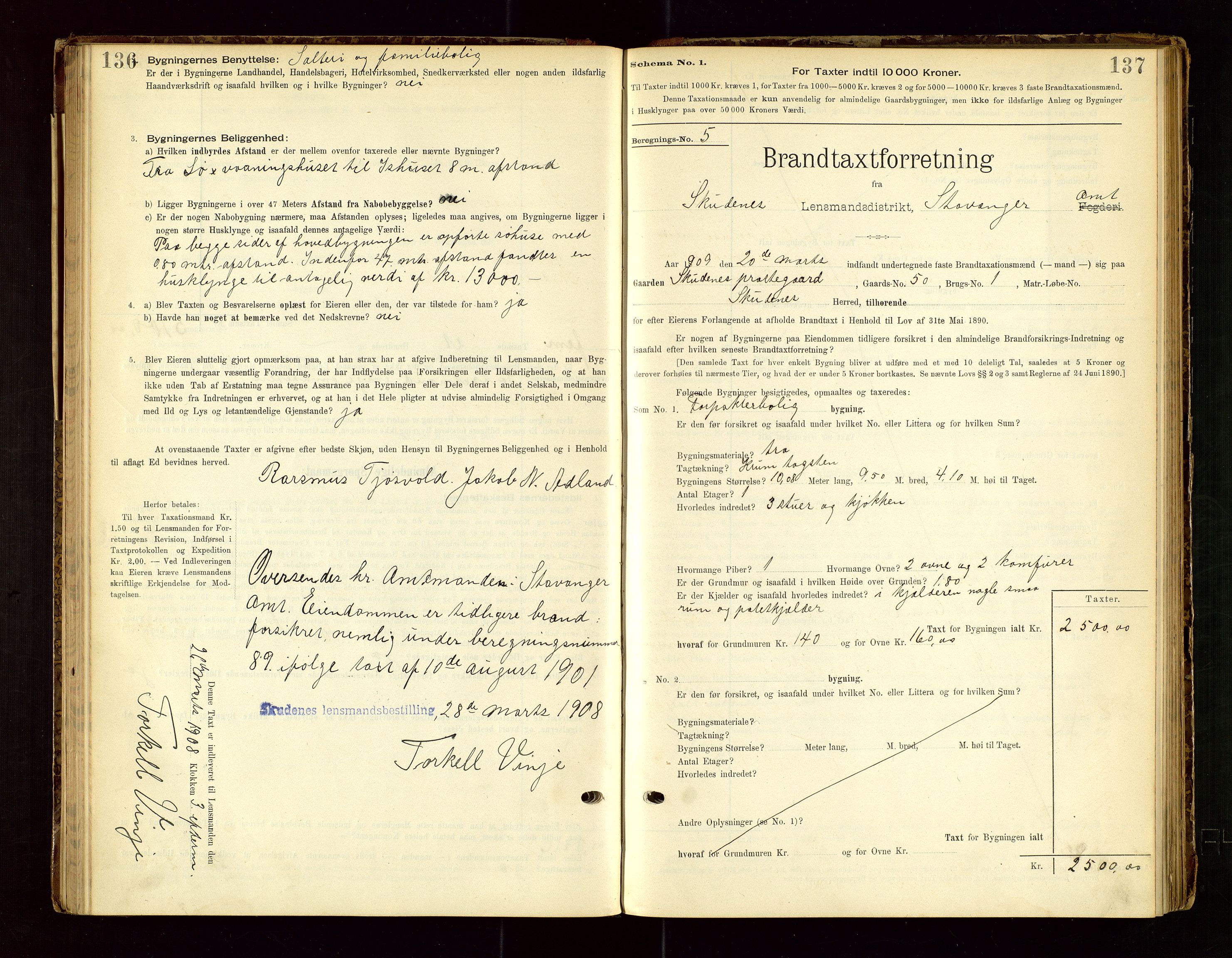 Skudenes lensmannskontor, SAST/A-100444/Gob/L0001: "Brandtaxationsprotokoll", 1895-1924, s. 136-137