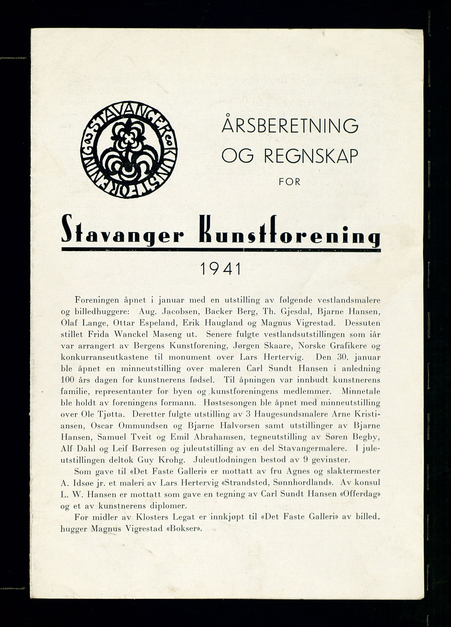 Pa 0481 - Stavanger Kunstforening, SAST/A-100677/A/L0005: Beretninger og styremøtepapirer, 1890-1990