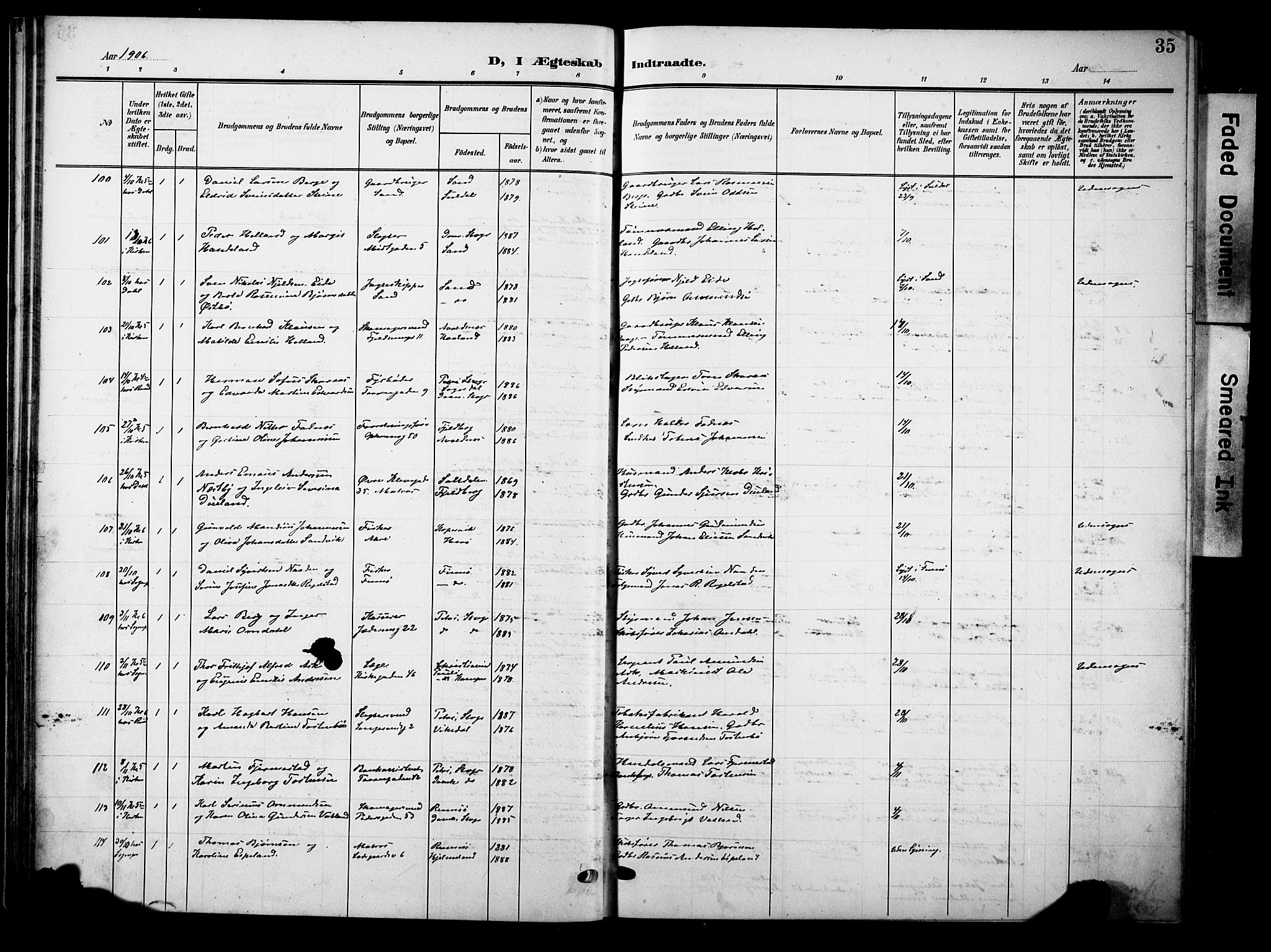 Domkirken sokneprestkontor, AV/SAST-A-101812/001/30/30BB/L0017: Klokkerbok nr. B 17, 1902-1921, s. 35