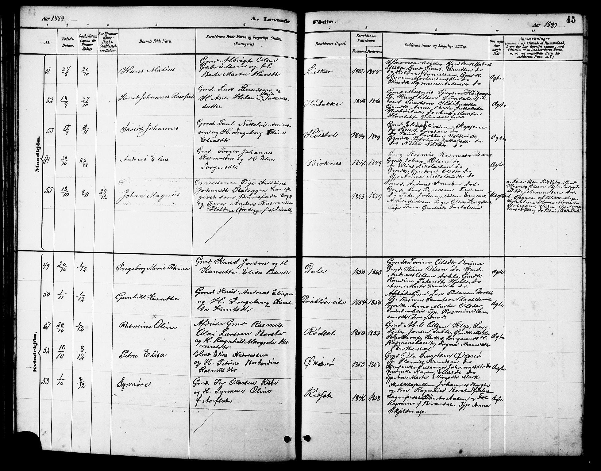 Ministerialprotokoller, klokkerbøker og fødselsregistre - Møre og Romsdal, SAT/A-1454/511/L0158: Klokkerbok nr. 511C04, 1884-1903, s. 45