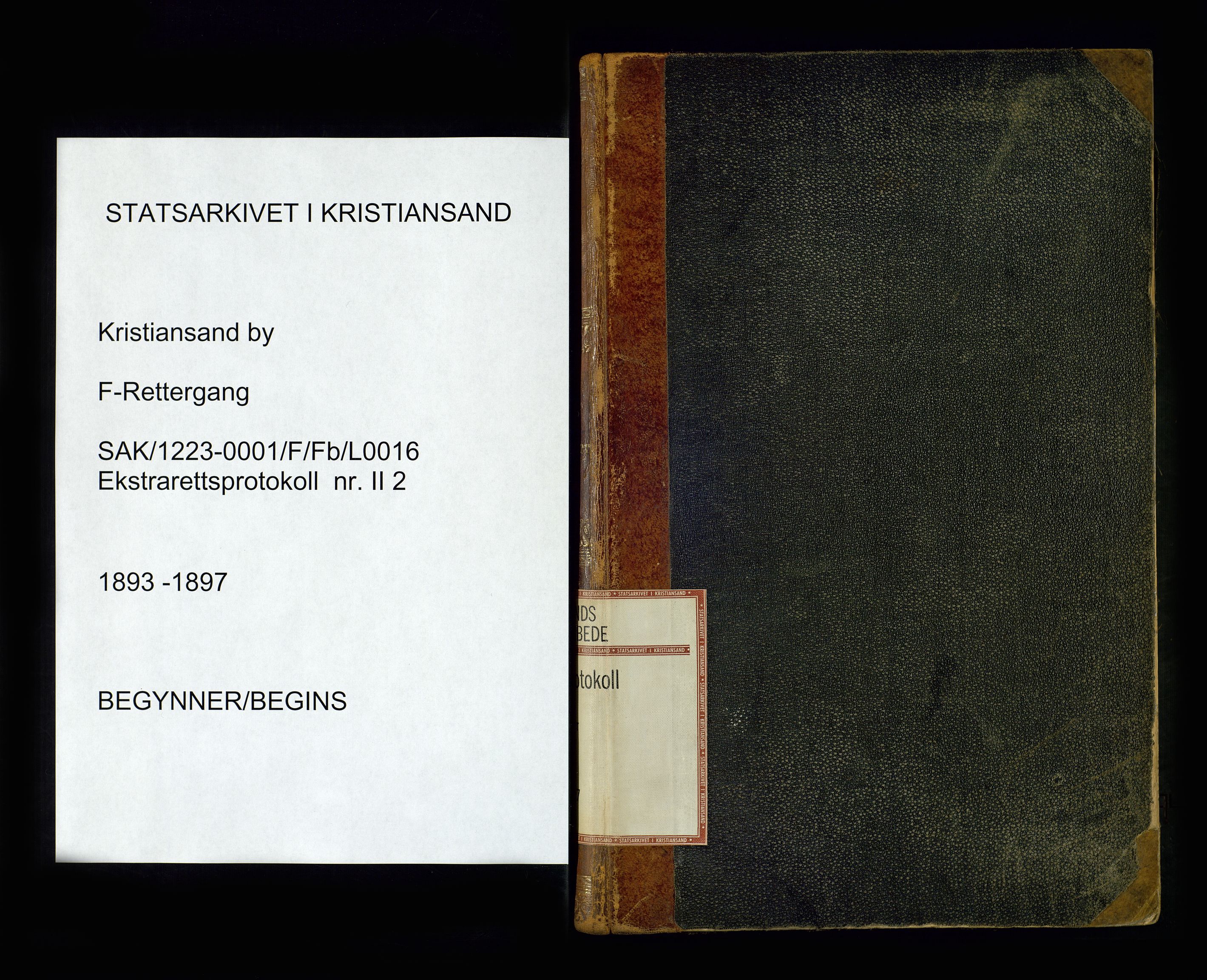 Kristiansand byrett, SAK/1223-0001/F/Fb/L0016: Ekstrarettsprotokoll nr. 2 serie II med register, 1893-1897