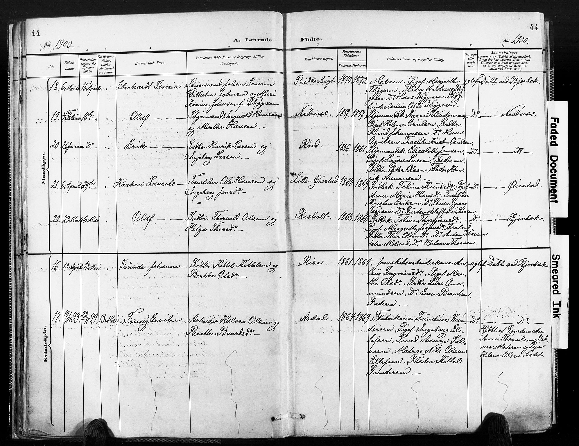 Øyestad sokneprestkontor, AV/SAK-1111-0049/F/Fa/L0018: Ministerialbok nr. A 18, 1897-1907, s. 44