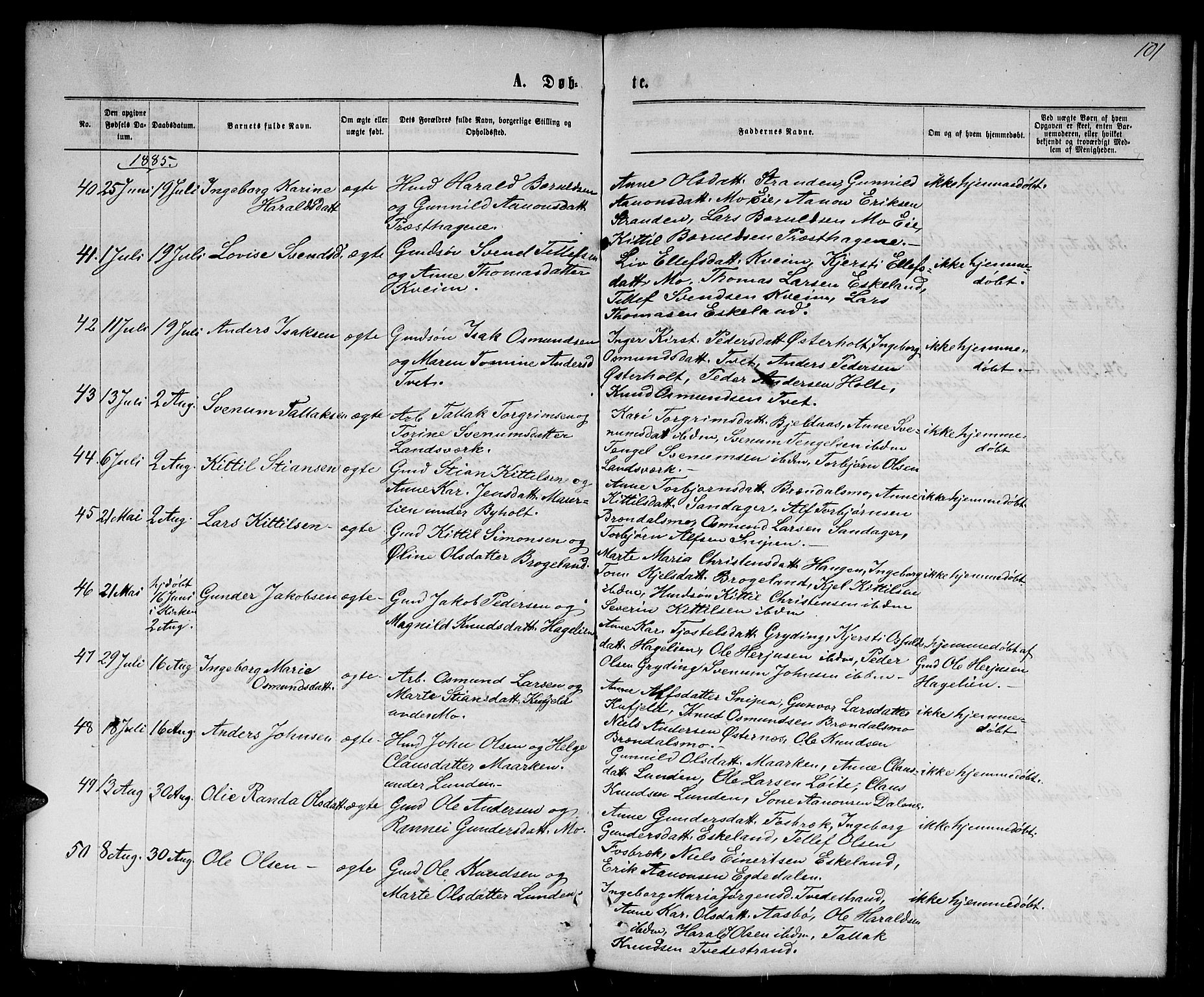 Gjerstad sokneprestkontor, AV/SAK-1111-0014/F/Fb/Fba/L0006: Klokkerbok nr. B 6, 1868-1890, s. 101