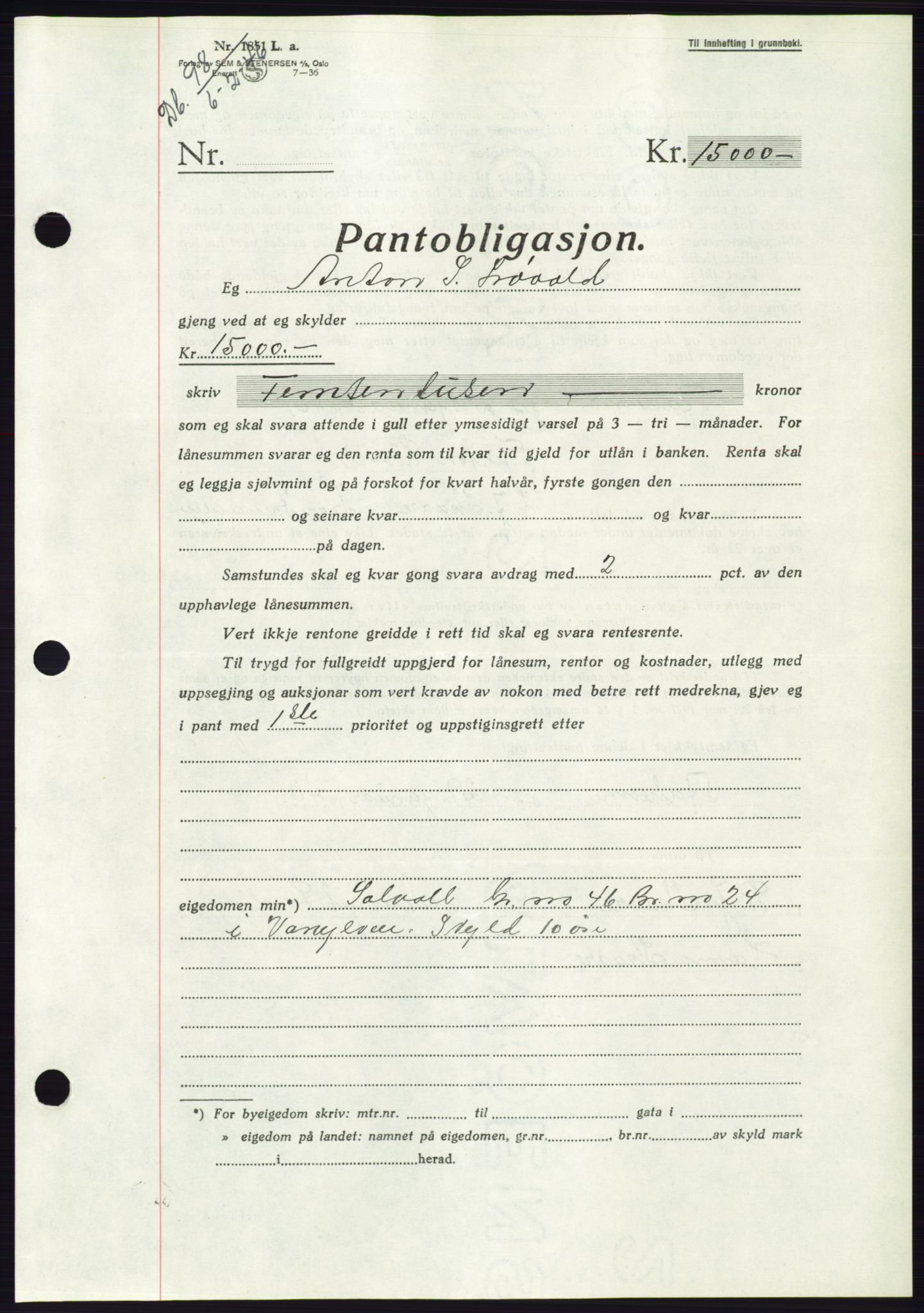 Søre Sunnmøre sorenskriveri, AV/SAT-A-4122/1/2/2C/L0114: Pantebok nr. 1-2B, 1943-1947, Dagboknr: 98/1946