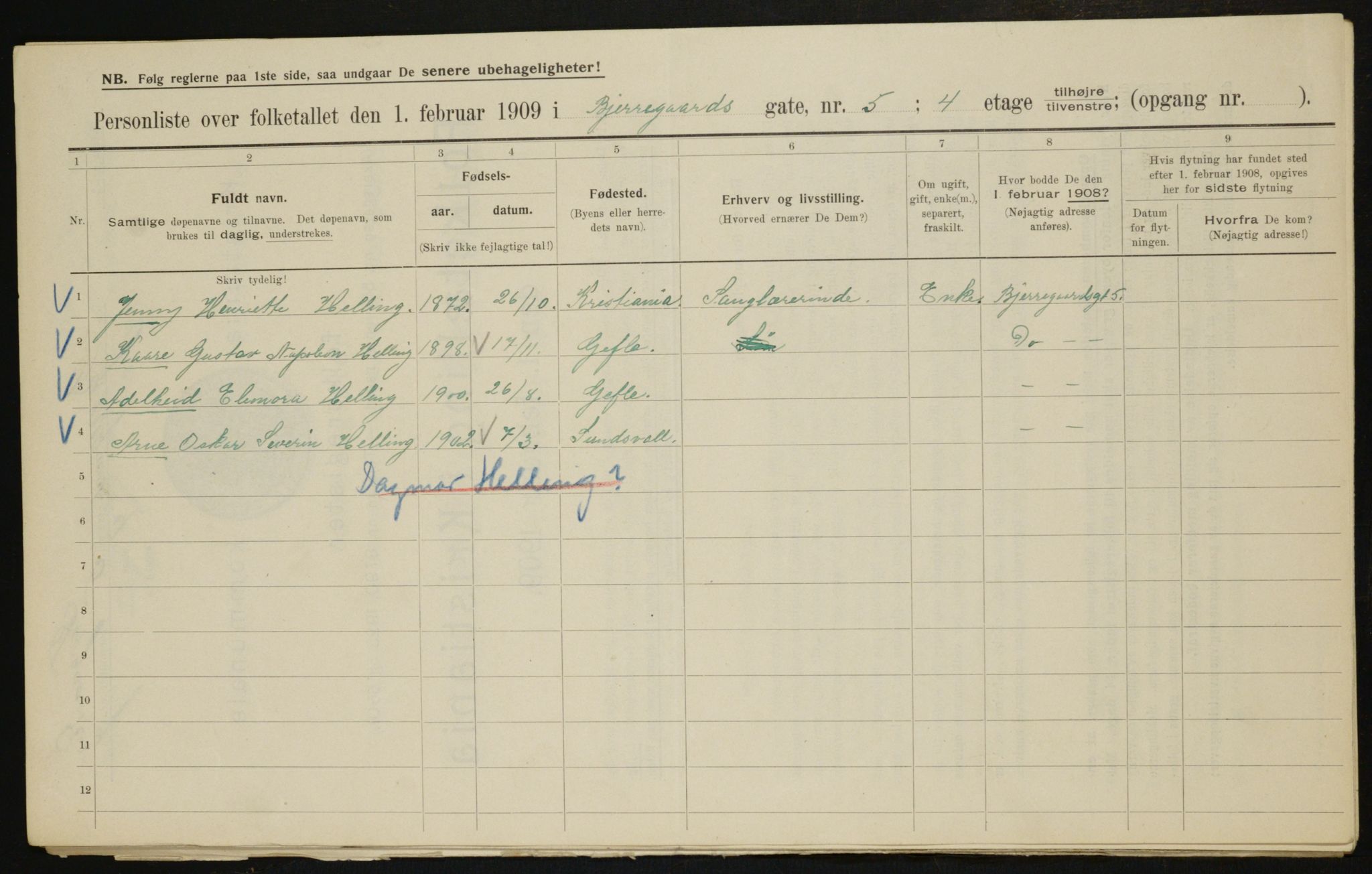 OBA, Kommunal folketelling 1.2.1909 for Kristiania kjøpstad, 1909, s. 5172