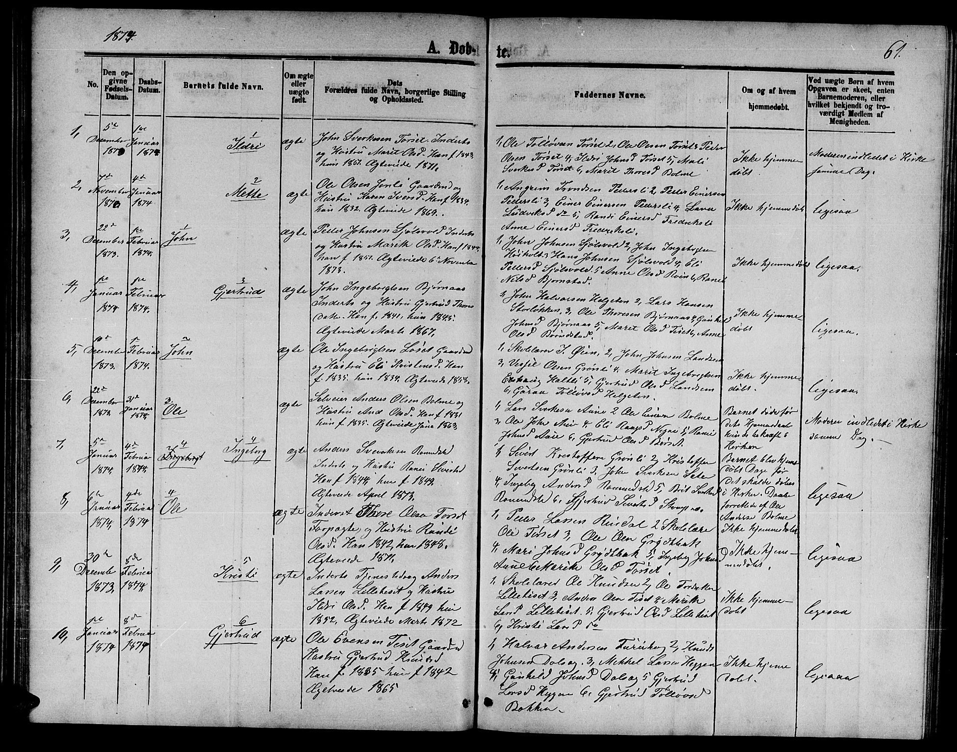 Ministerialprotokoller, klokkerbøker og fødselsregistre - Møre og Romsdal, AV/SAT-A-1454/598/L1076: Klokkerbok nr. 598C01, 1867-1878, s. 61