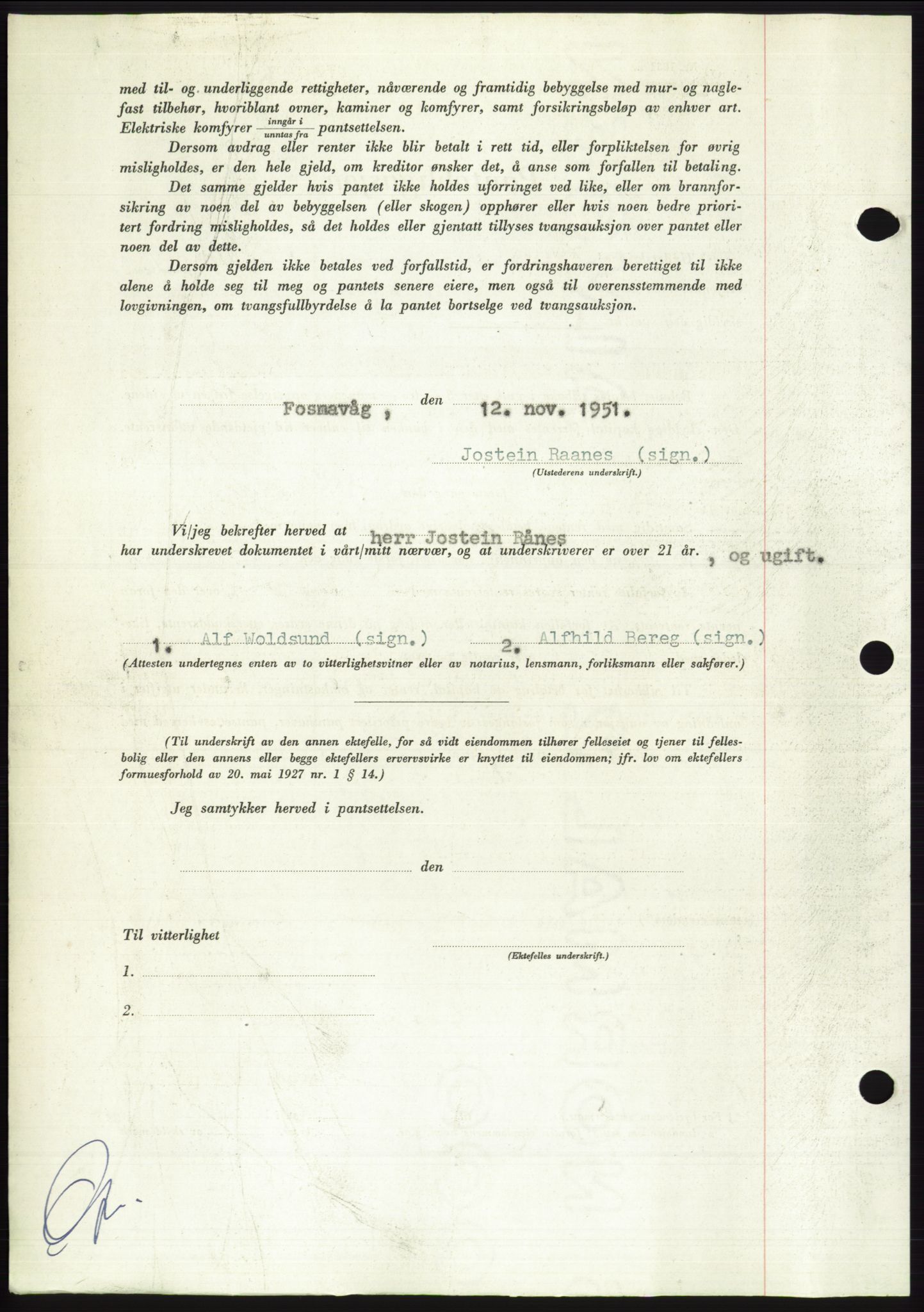 Søre Sunnmøre sorenskriveri, AV/SAT-A-4122/1/2/2C/L0121: Pantebok nr. 9B, 1951-1952, Dagboknr: 2460/1951