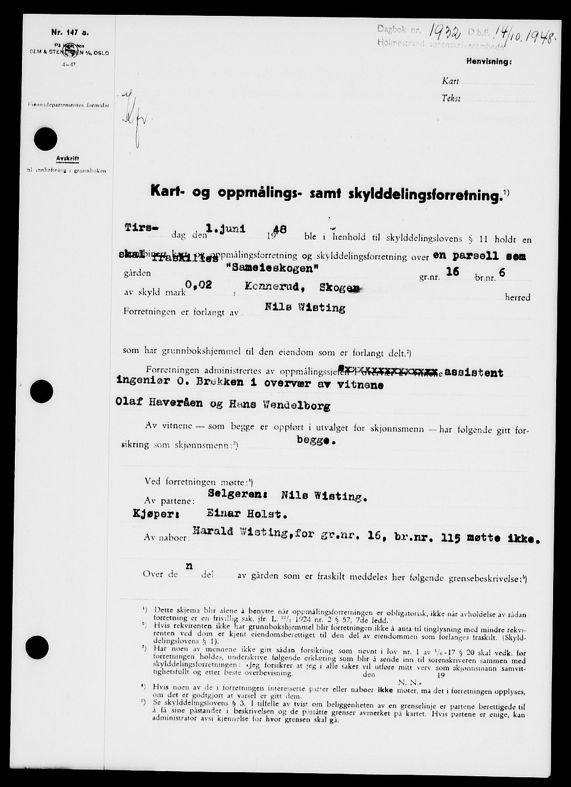 Holmestrand sorenskriveri, SAKO/A-67/G/Ga/Gaa/L0065: Pantebok nr. A-65, 1948-1949, Dagboknr: 1932/1948