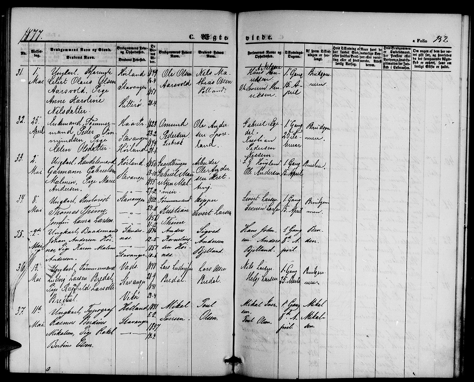 St. Petri sokneprestkontor, AV/SAST-A-101813/001/30/30BB/L0002: Klokkerbok nr. B 2, 1865-1885, s. 152