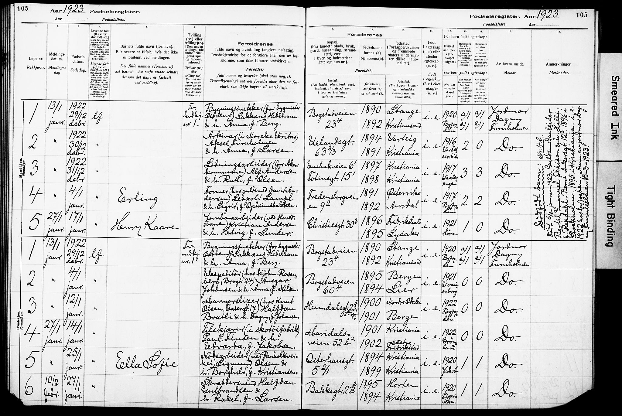 Krohgstøtten sykehusprest Kirkebøker, SAO/A-10854/J/Ja/L0001: Fødselsregister nr. 1, 1917-1928, s. 105