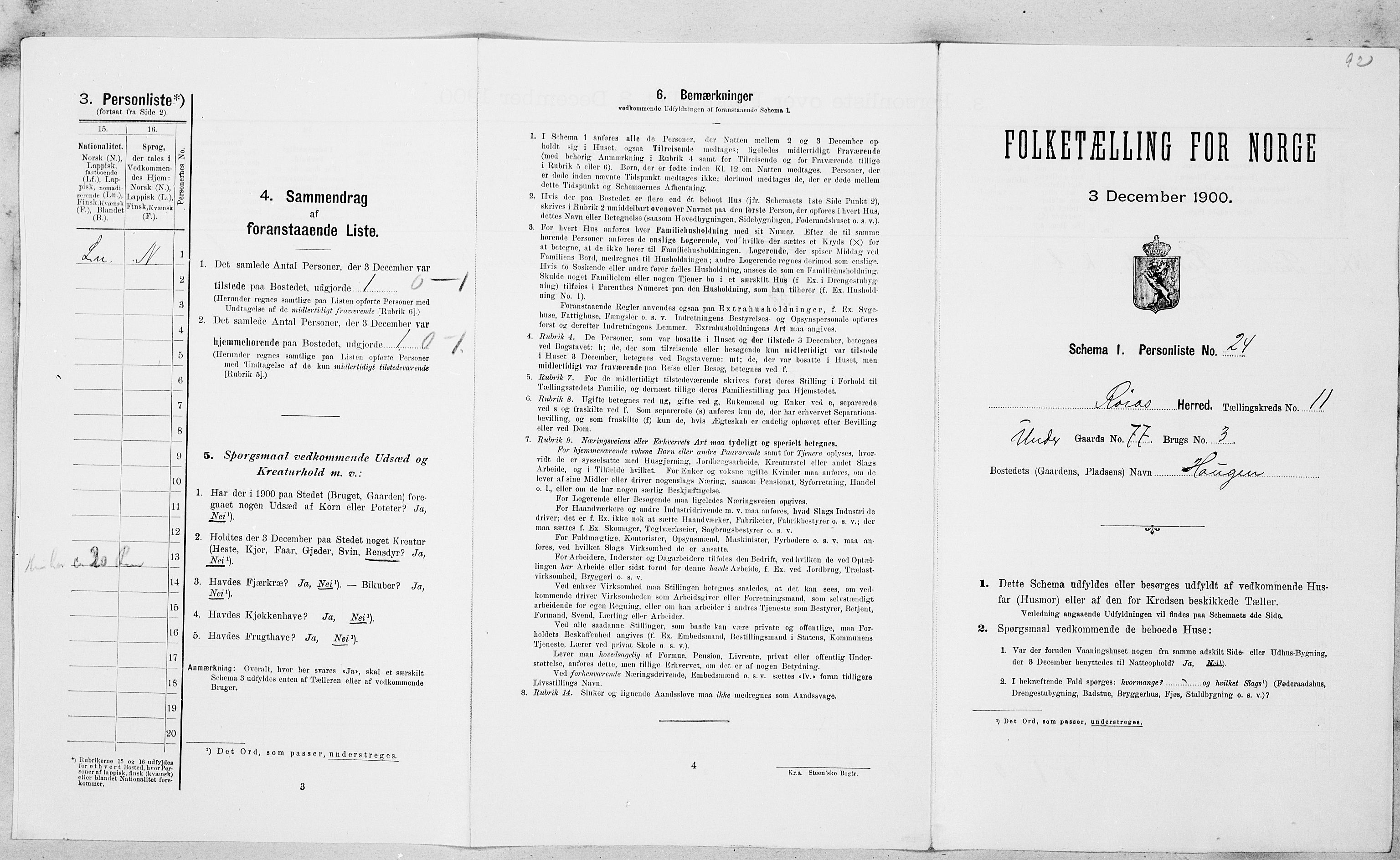 SAT, Folketelling 1900 for 1640 Røros herred, 1900, s. 1191