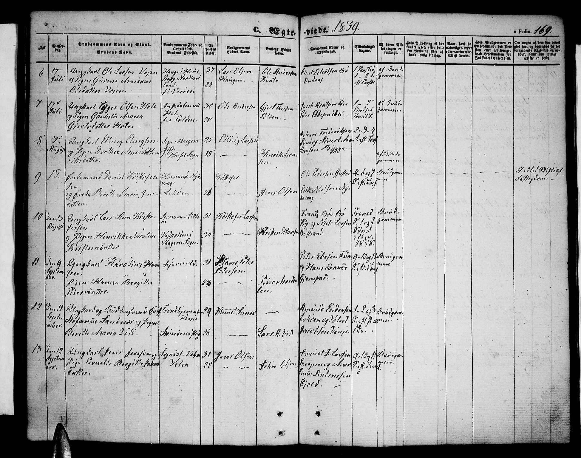Ministerialprotokoller, klokkerbøker og fødselsregistre - Nordland, AV/SAT-A-1459/891/L1313: Klokkerbok nr. 891C02, 1856-1870, s. 169