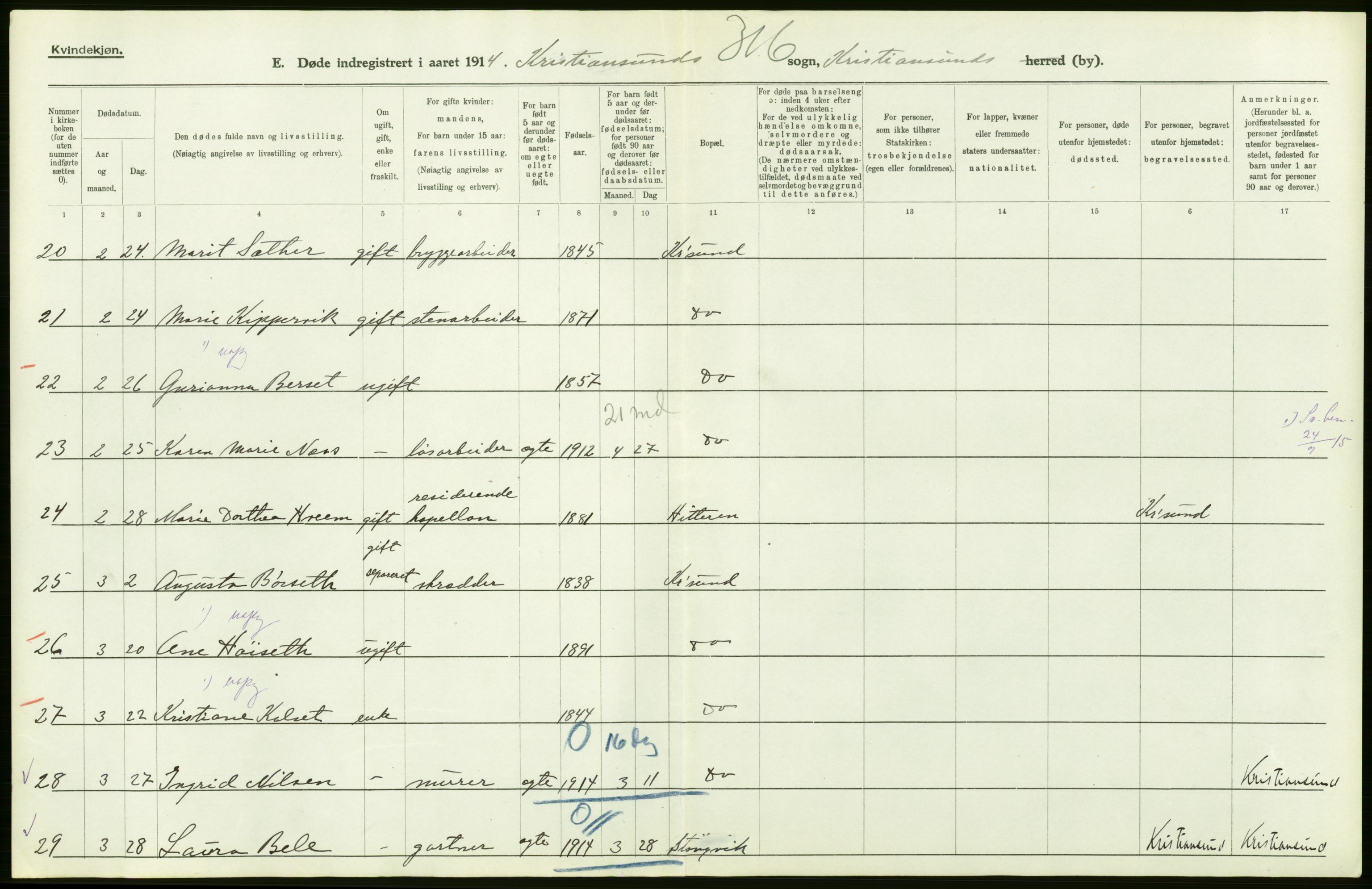Statistisk sentralbyrå, Sosiodemografiske emner, Befolkning, AV/RA-S-2228/D/Df/Dfb/Dfbd/L0037: Romsdals amt: Døde. Bygder og byer., 1914, s. 8