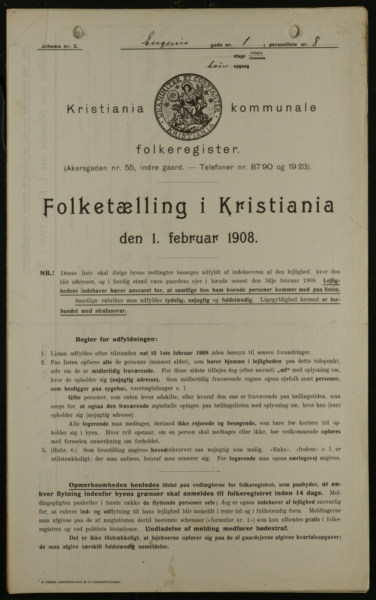 OBA, Kommunal folketelling 1.2.1908 for Kristiania kjøpstad, 1908, s. 20598