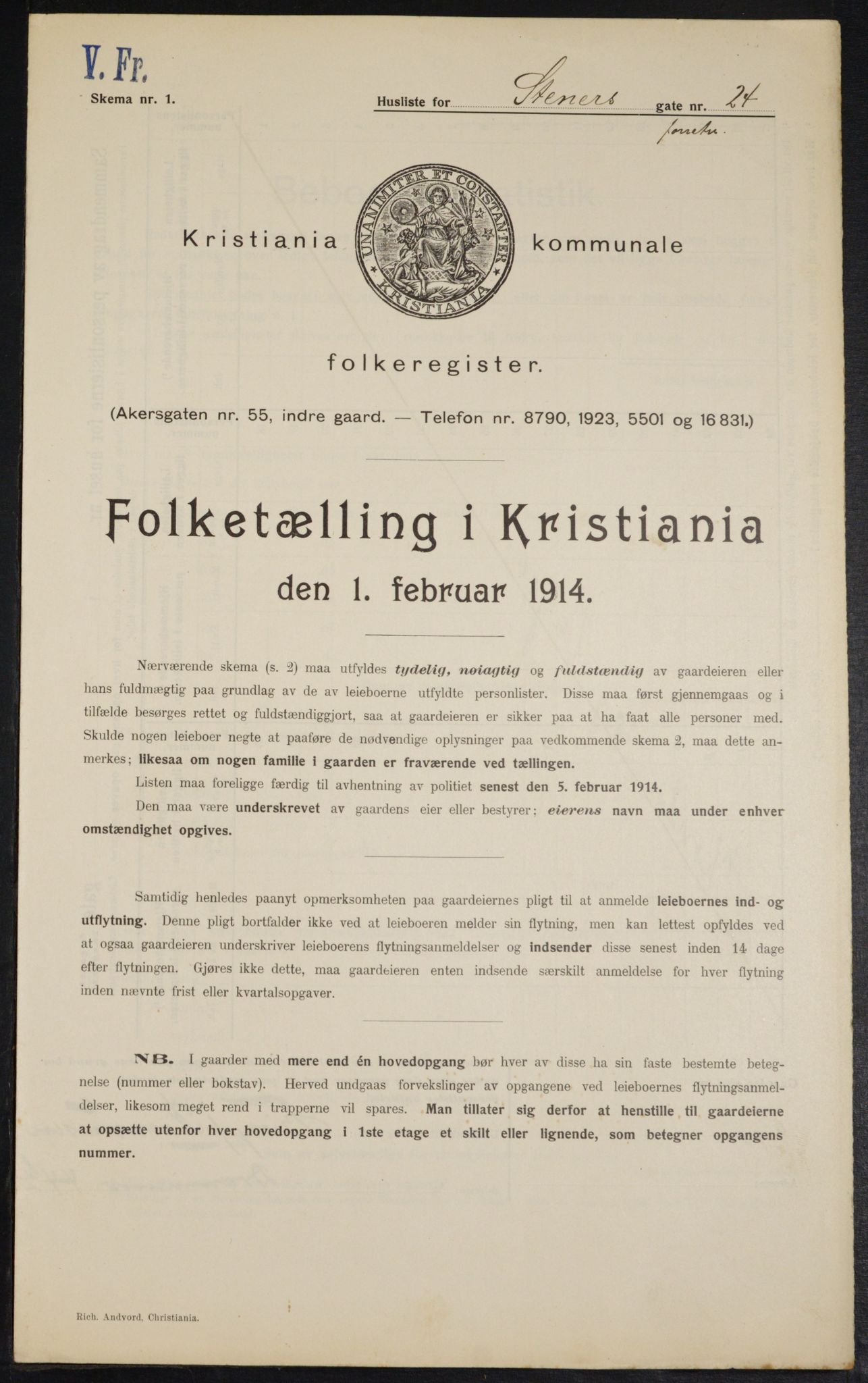 OBA, Kommunal folketelling 1.2.1914 for Kristiania, 1914, s. 101492