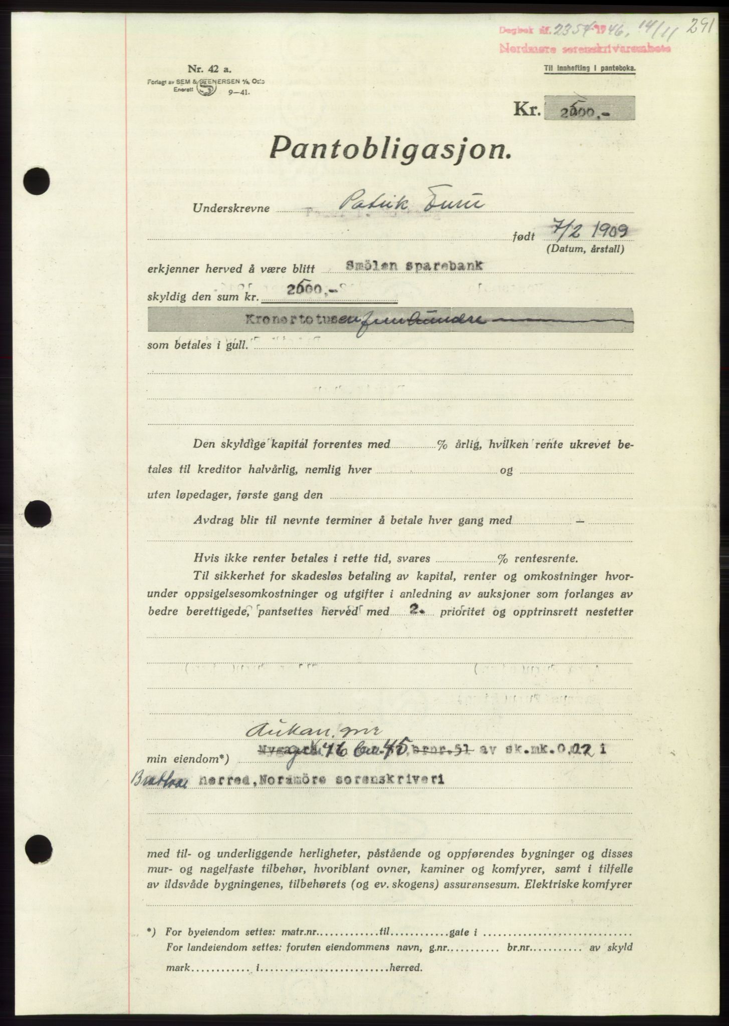 Nordmøre sorenskriveri, SAT/A-4132/1/2/2Ca: Pantebok nr. B95, 1946-1947, Dagboknr: 2354/1946