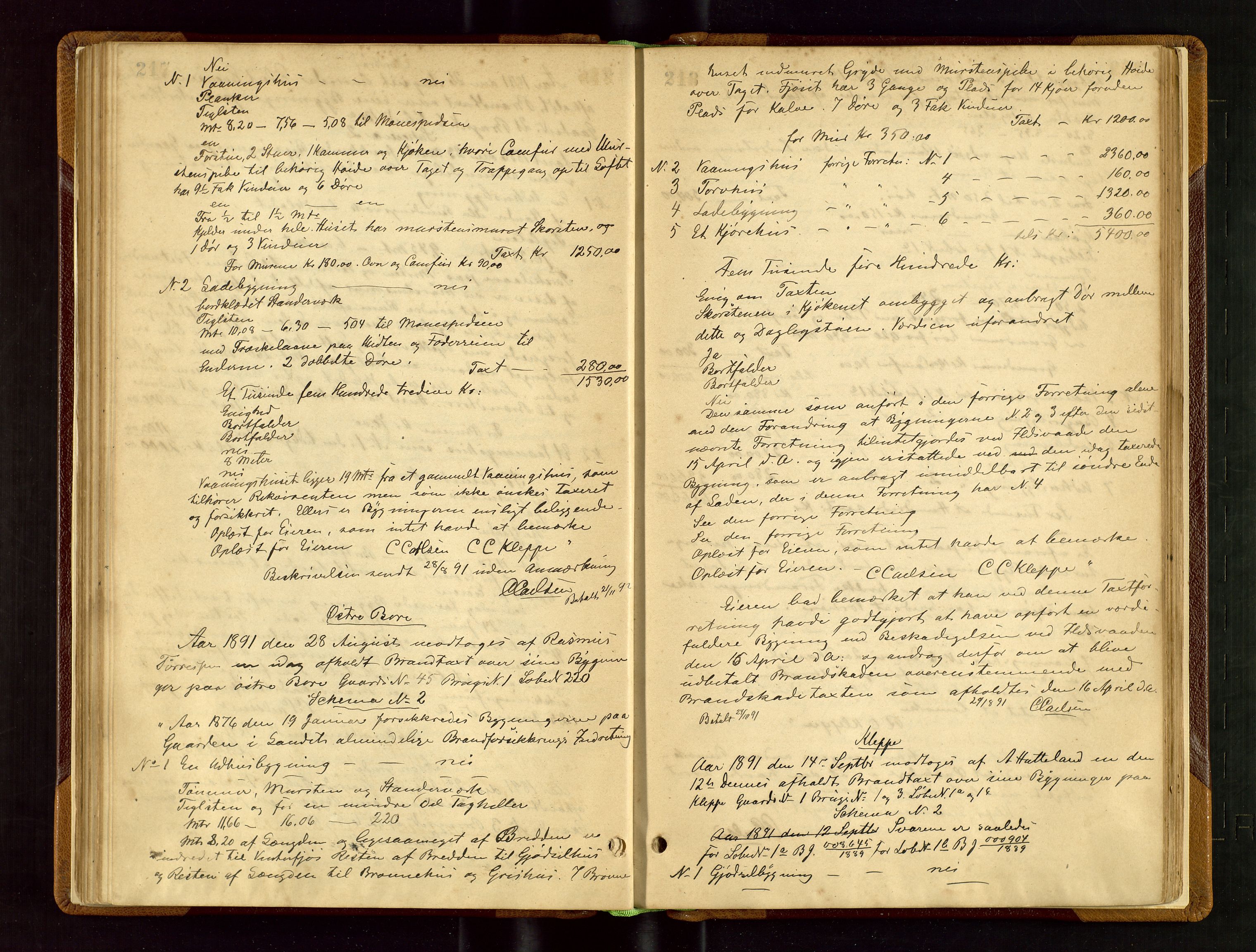 Klepp lensmannskontor, AV/SAST-A-100163/Gob/L0002: "Brandtaxtprotokol" m/register samt register for 1872, 1881-1919, s. 217-218