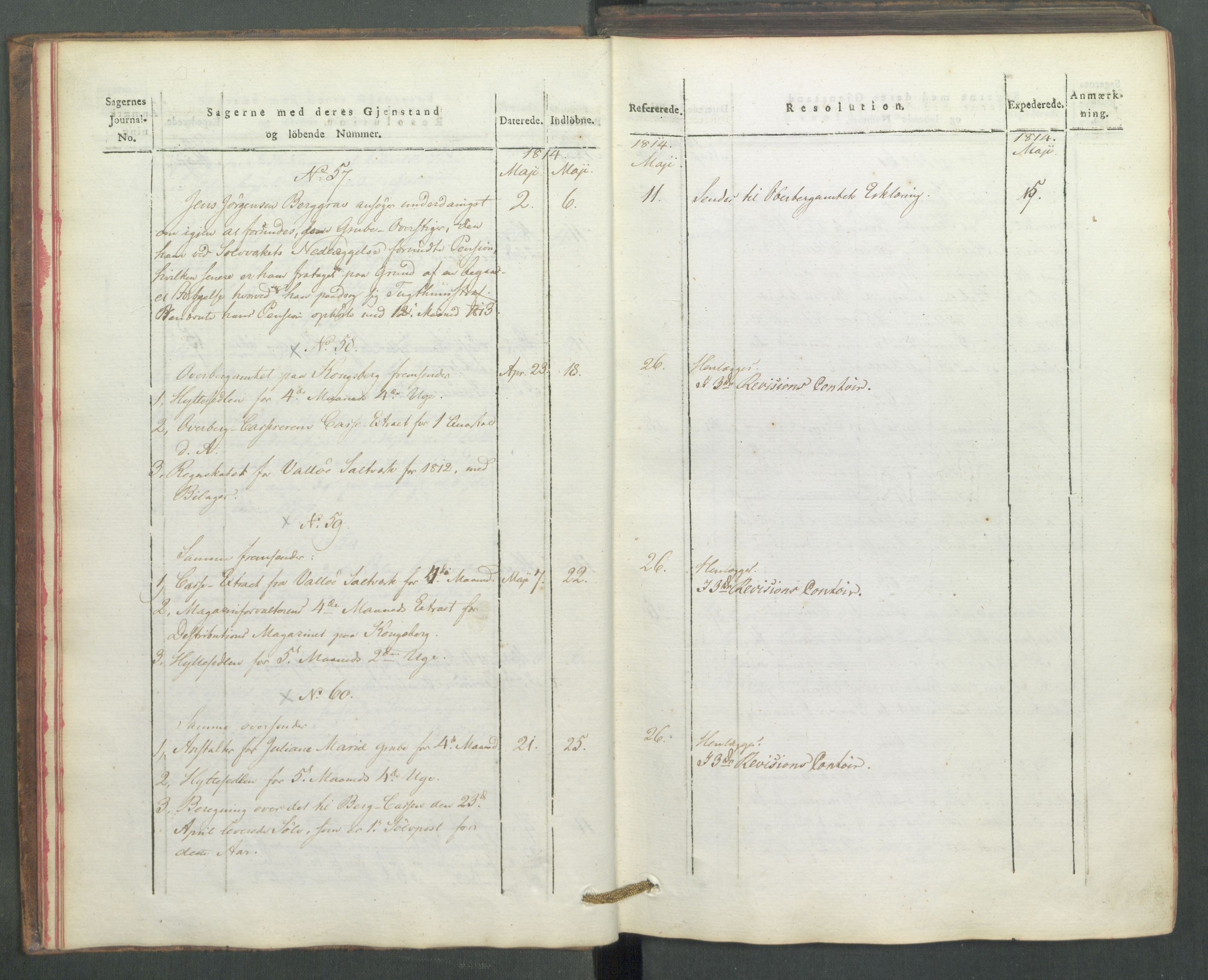 Departementene i 1814, RA/S-3899/Fe/L0054: Journal, 1814