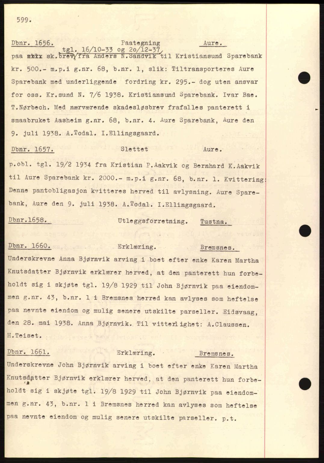 Nordmøre sorenskriveri, SAT/A-4132/1/2/2Ca: Pantebok nr. C80, 1936-1939, Dagboknr: 1656/1938