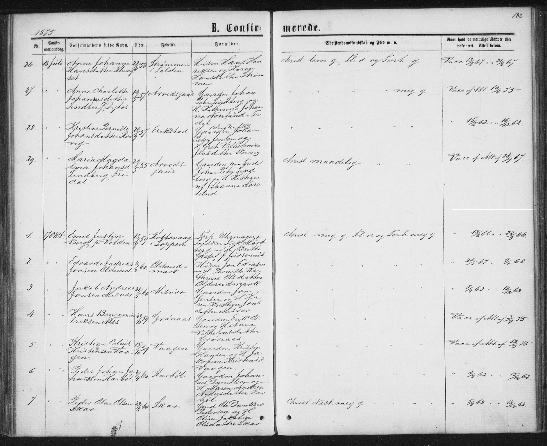 Ministerialprotokoller, klokkerbøker og fødselsregistre - Nordland, AV/SAT-A-1459/852/L0739: Ministerialbok nr. 852A09, 1866-1877, s. 182