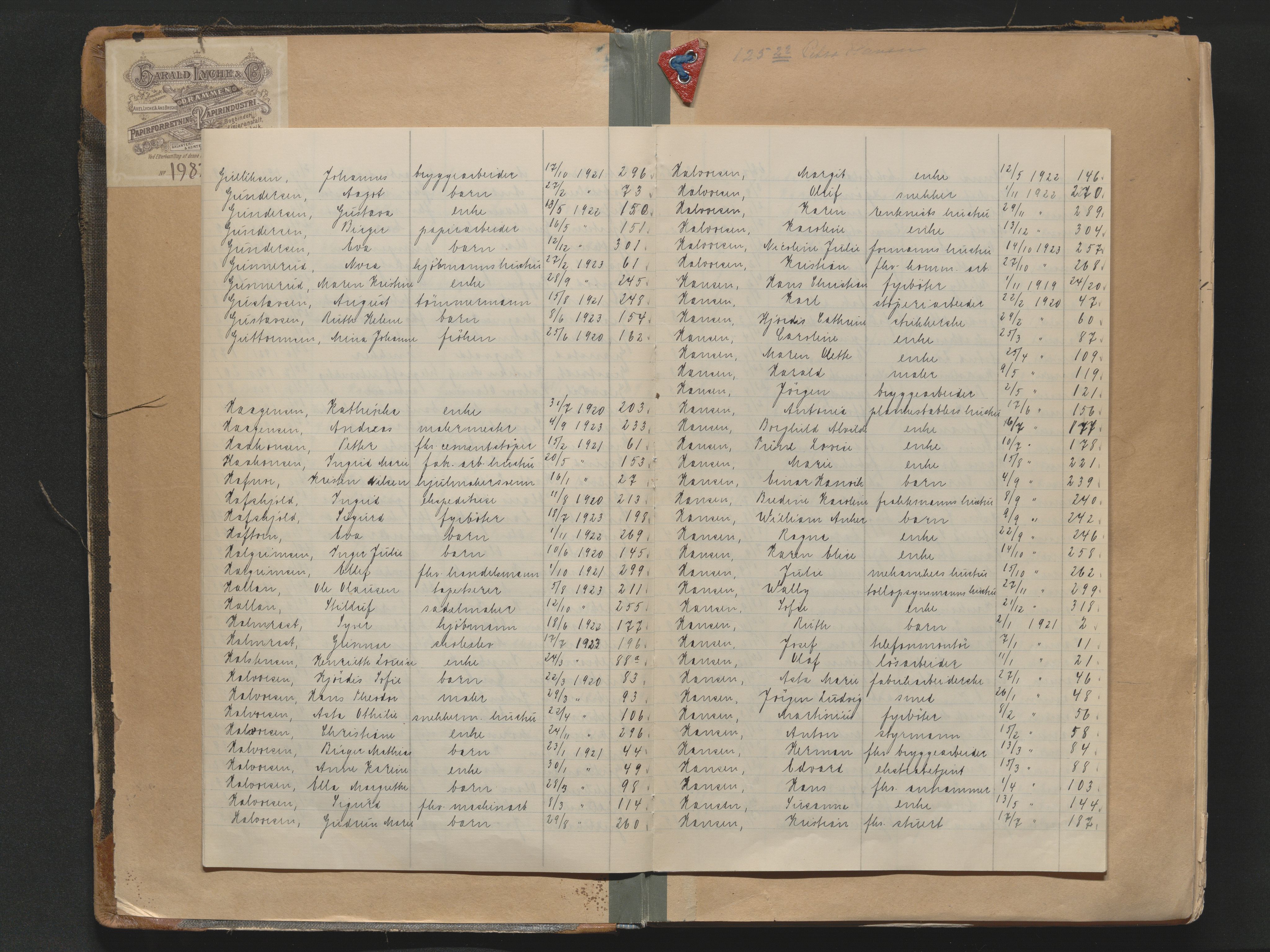 Drammen byfogd, AV/SAKO-A-222/H/Ha/Haa/L0014: Dødsjournal., 1920-1923