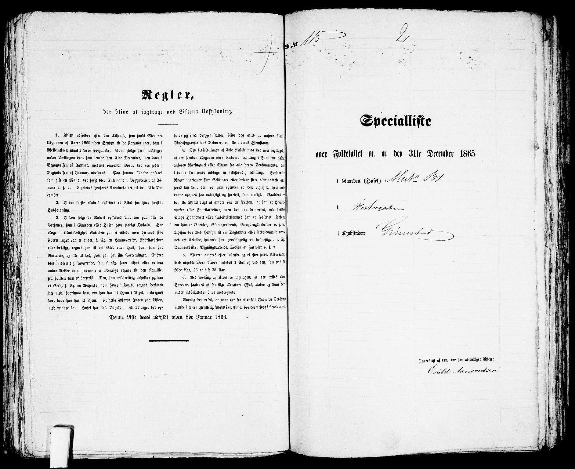 RA, Folketelling 1865 for 0904B Fjære prestegjeld, Grimstad kjøpstad, 1865, s. 235