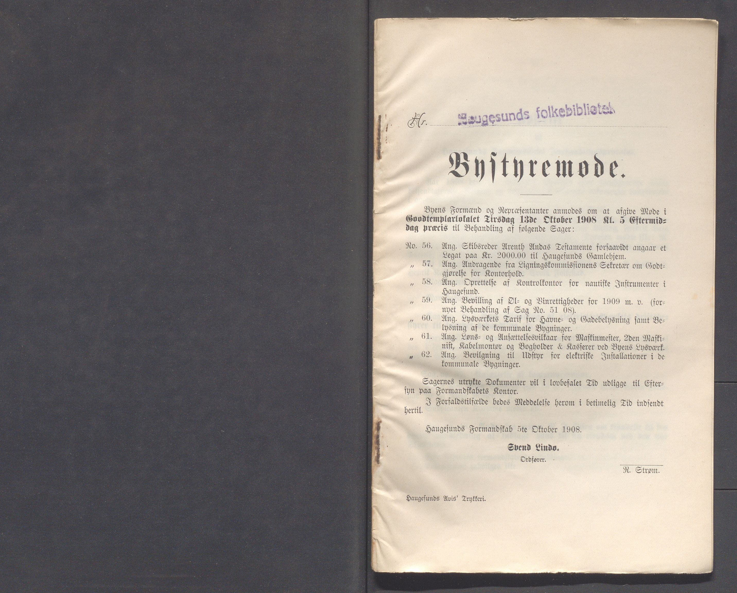 Haugesund kommune - Formannskapet og Bystyret, IKAR/A-740/A/Abb/L0002: Bystyreforhandlinger, 1908-1917, s. 67