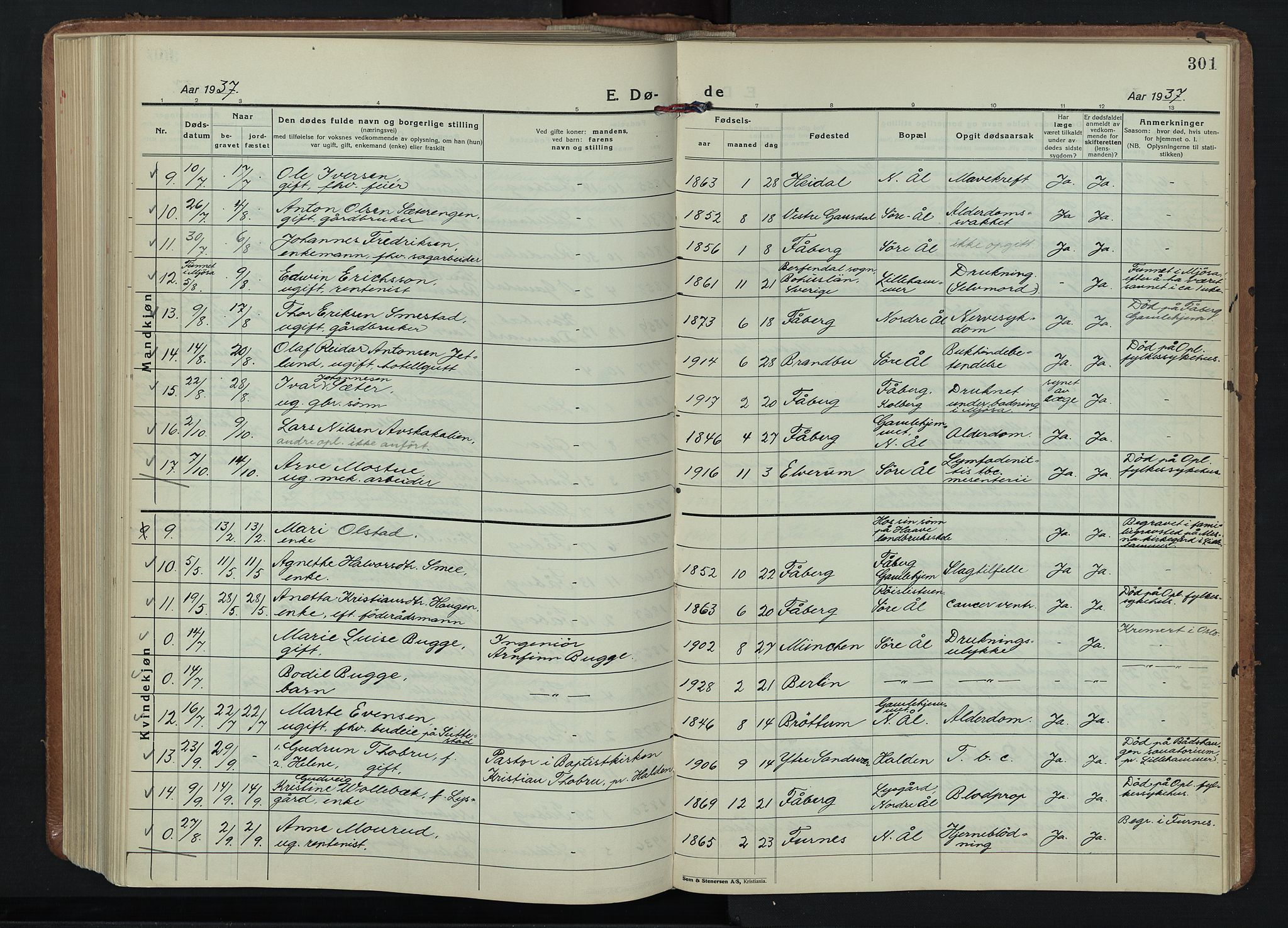 Fåberg prestekontor, AV/SAH-PREST-086/H/Ha/Hab/L0015: Klokkerbok nr. 15, 1924-1949, s. 301