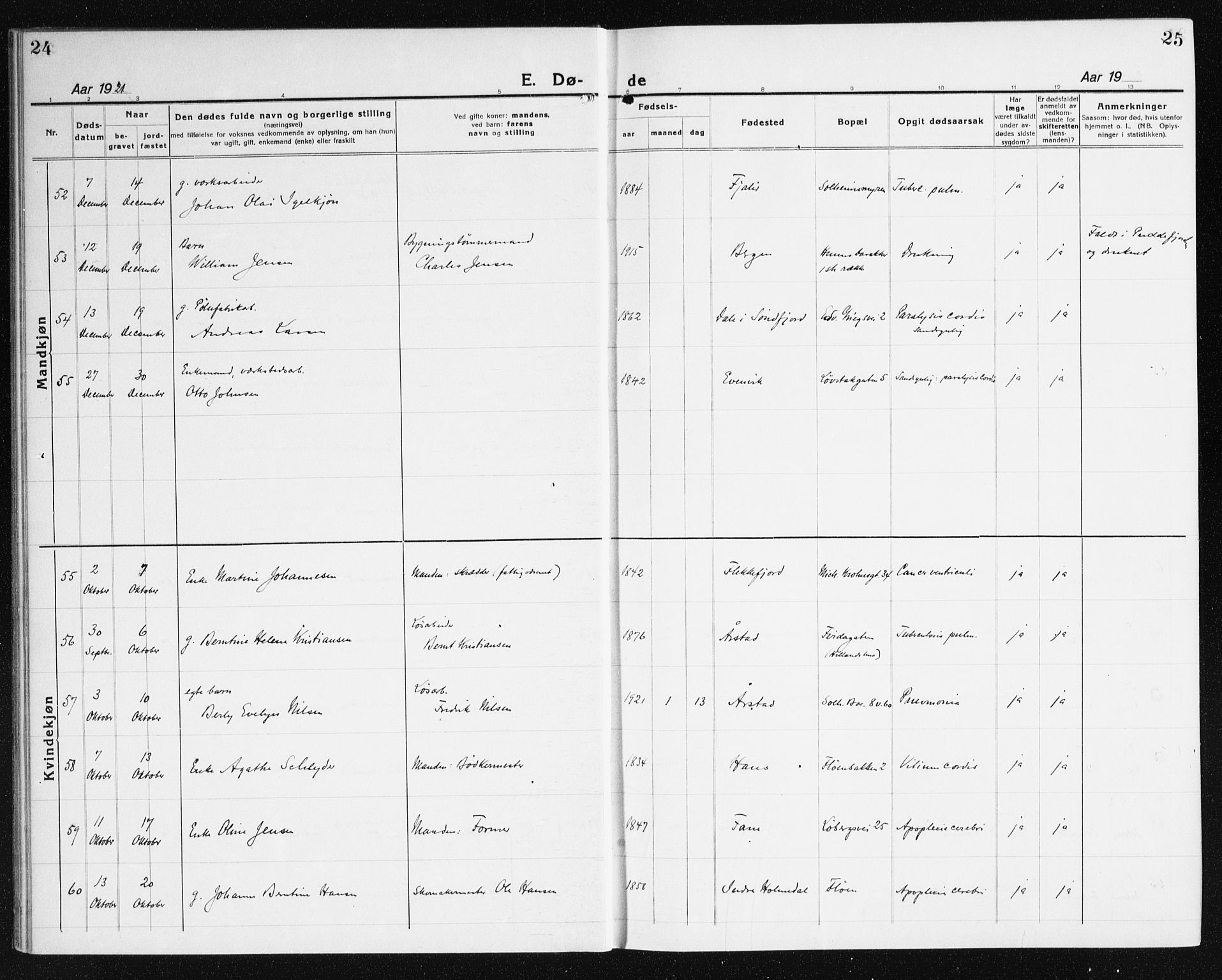Årstad Sokneprestembete, AV/SAB-A-79301/H/Haa/L0010: Ministerialbok nr. E 1, 1921-1940, s. 24-25
